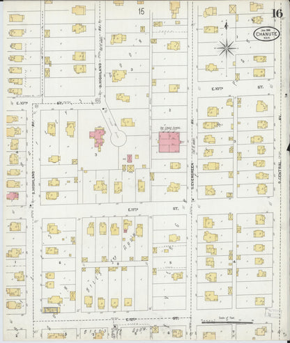Sanborn Fire Insurance Map from Chanute, Neosho County, Kansas (1906), Sheet #0016 - Complete Map Set gallery image, historic Sanborn map, vintage wall art, Kansas Kansas