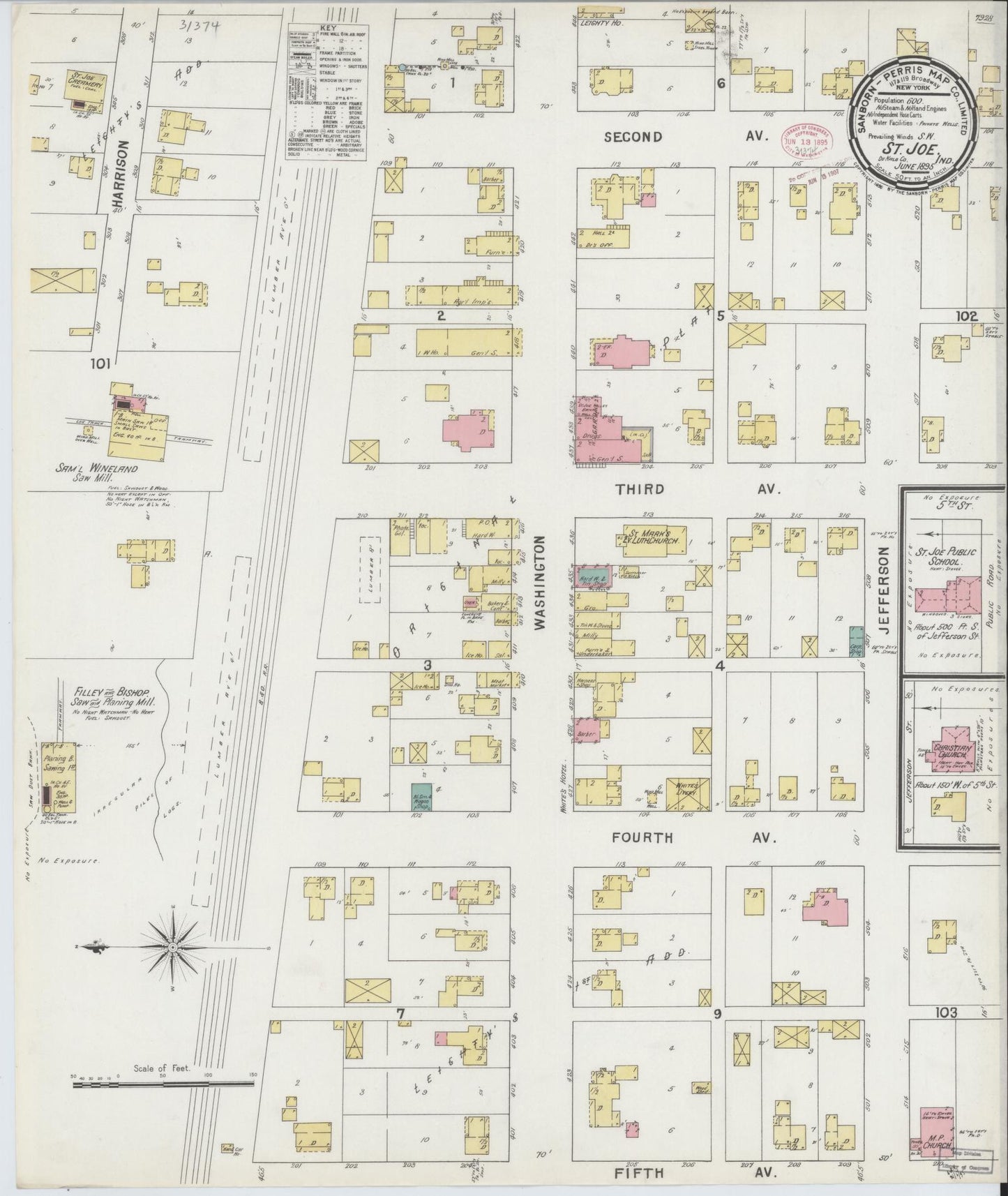 Sanborn Fire Insurance Map from Saint Joe, De Kalb County, Indiana (1895), Sheet #0001 - Historic Sanborn Fire Insurance Map Print, vintage old map wall art, antique decor, genealogy gift, Indiana Indiana map