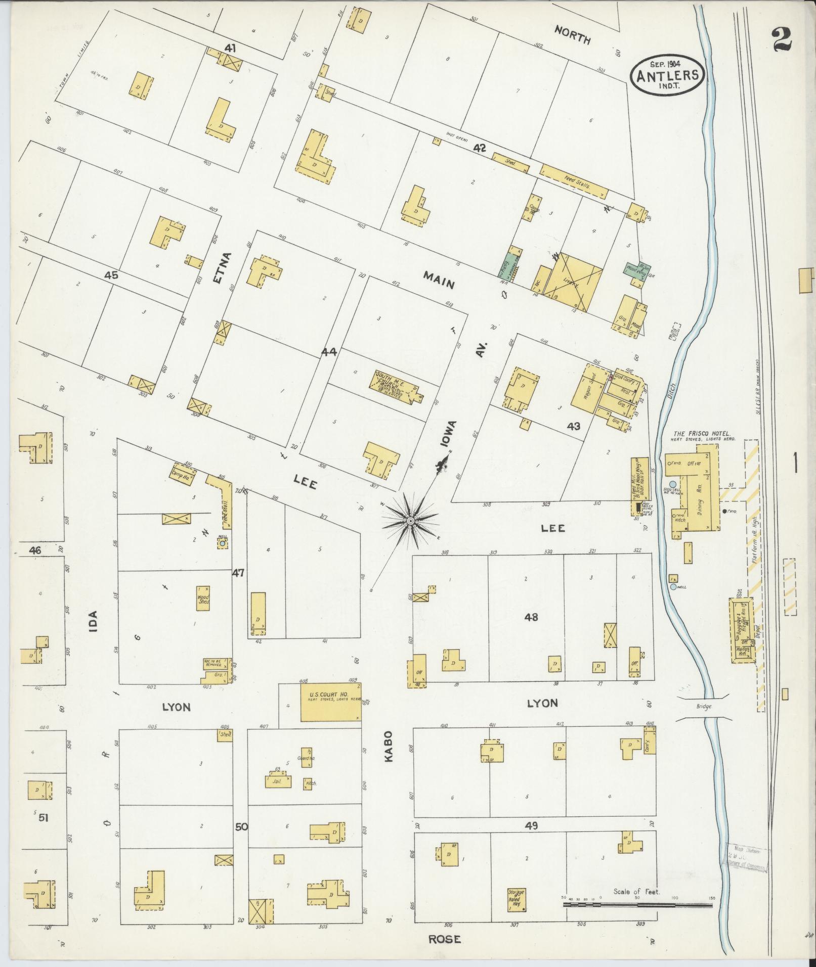 Sanborn Fire Insurance Map from Antlers, Pushmataha County, Oklahoma (1904), Sheet #0002 - Complete Map Set gallery image, historic Sanborn map, vintage wall art, Oklahoma Oklahoma