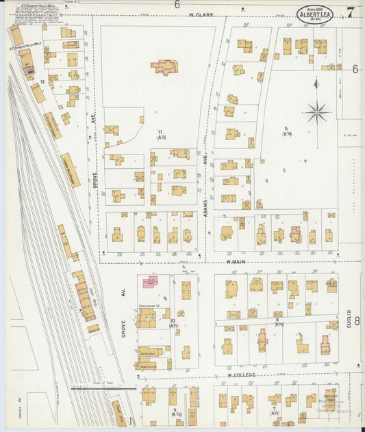 Sanborn Fire Insurance Map from Albert Lea, Freeborn County, Minnesota (1899), Sheet #0007 - Historic Sanborn Fire Insurance Map Print, vintage old map wall art, antique decor, genealogy gift, Minnesota Minnesota map