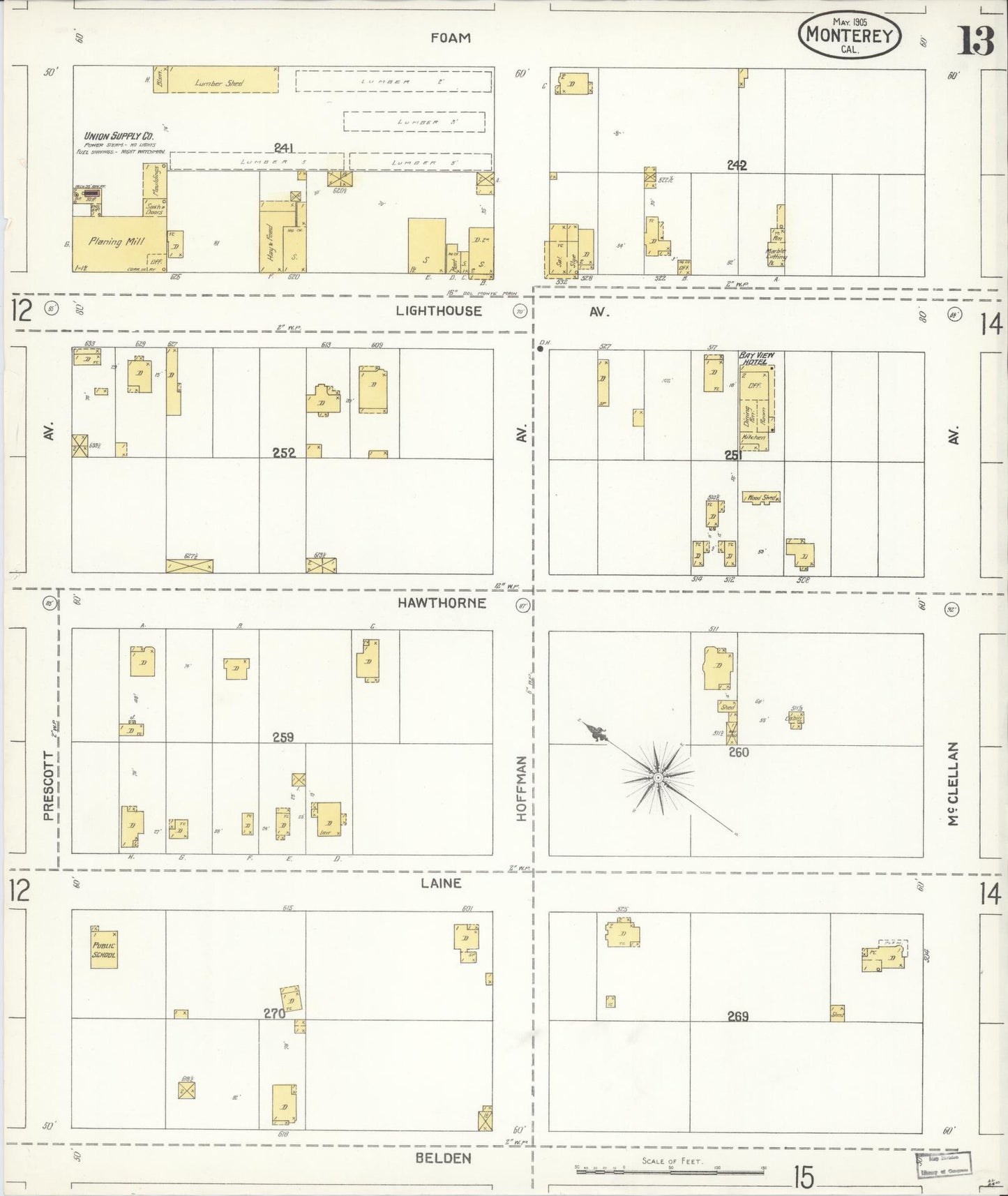 Sanborn Fire Insurance Map from Monterey, Monterey County, California (1905), Sheet #0013 - Historic Sanborn Fire Insurance Map Print, vintage old map wall art, antique decor, genealogy gift, California California map