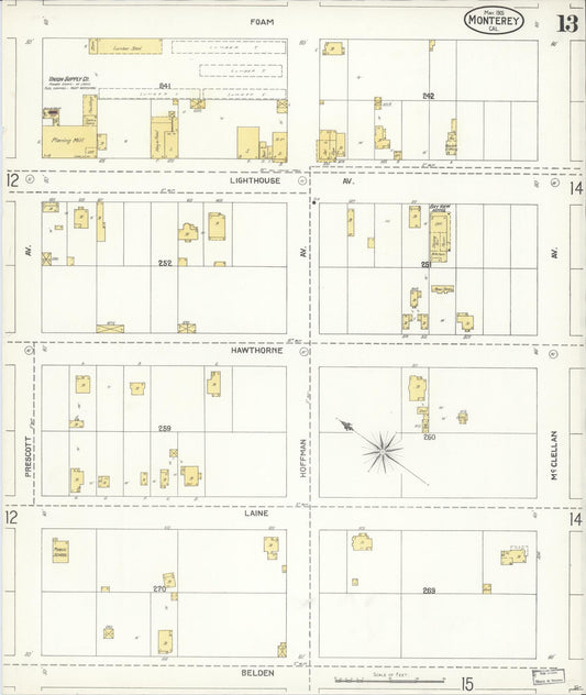 Sanborn Fire Insurance Map from Monterey, Monterey County, California (1905), Sheet #0013 - Historic Sanborn Fire Insurance Map Print, vintage old map wall art, antique decor, genealogy gift, California California map