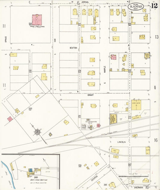 Sanborn Fire Insurance Map from Blackfoot, Bingham County, Idaho (1921), Sheet #0012 - Historic Sanborn Fire Insurance Map Print, vintage old map wall art, antique decor, genealogy gift, Idaho Idaho map