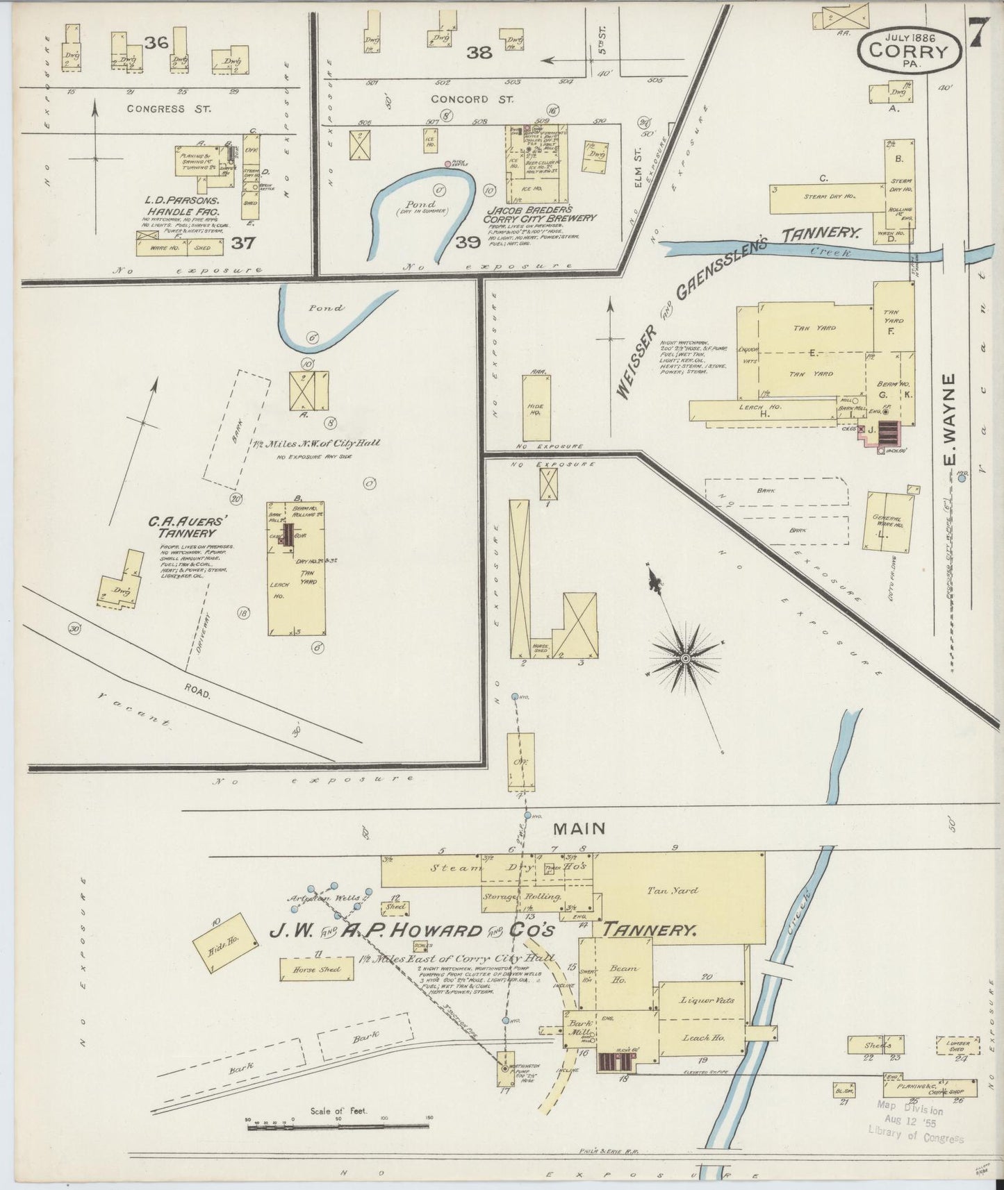 Sanborn Fire Insurance Map from Corry, Erie County, Pennsylvania (1886), Sheet #0007 - Historic Sanborn Fire Insurance Map Print, vintage old map wall art, antique decor, genealogy gift, Pennsylvania Pennsylvania map