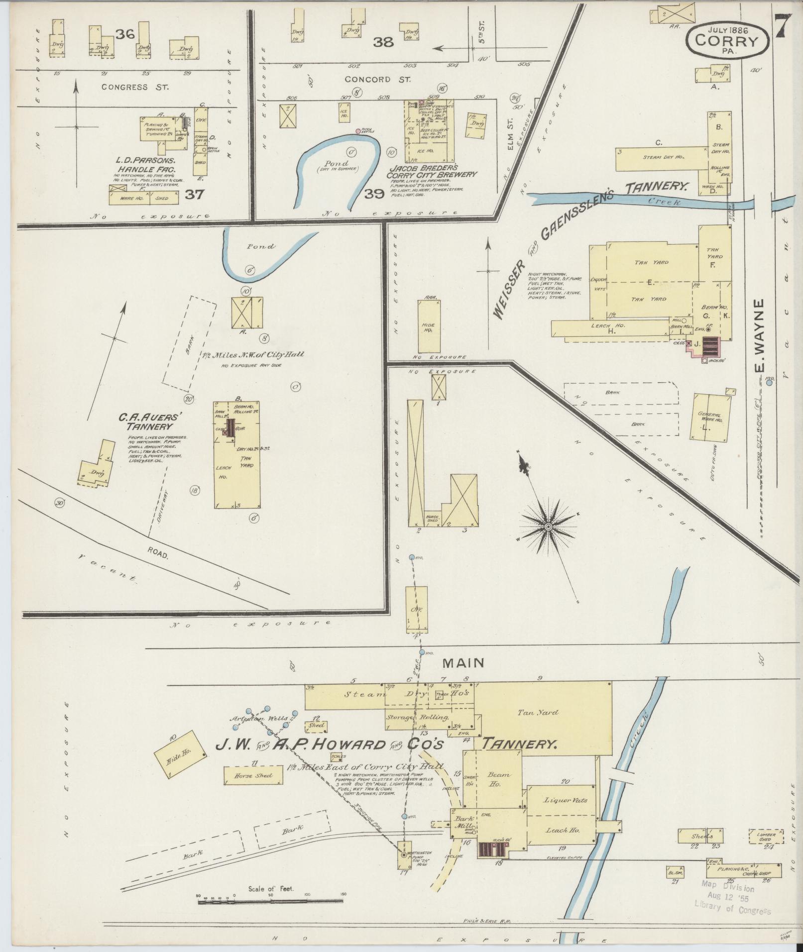 Sanborn Fire Insurance Map from Corry, Erie County, Pennsylvania (1886), Sheet #0007 - Historic Sanborn Fire Insurance Map Print, vintage old map wall art, antique decor, genealogy gift, Pennsylvania Pennsylvania map