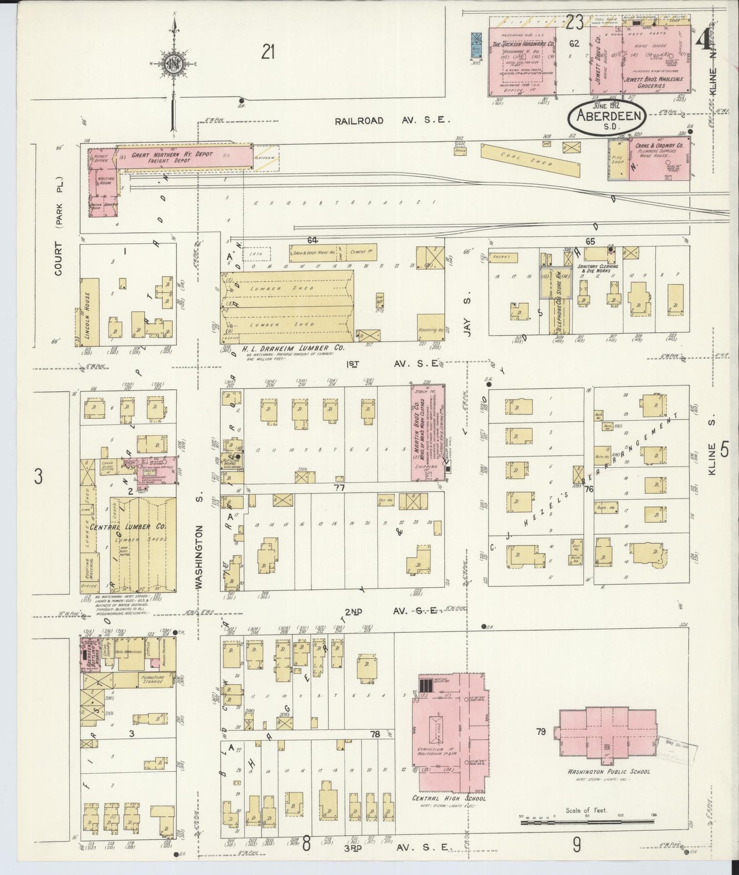 Sanborn Fire Insurance Map from Aberdeen, Brown County, South Dakota (1912), Sheet #0004 - Complete Map Set gallery image, historic Sanborn map, vintage wall art, South Dakota South Dakota
