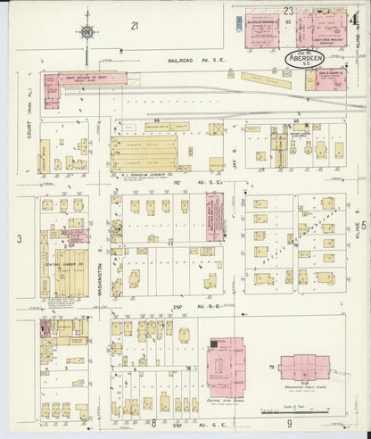 Sanborn Fire Insurance Map from Aberdeen, Brown County, South Dakota (1912), Sheet #0004 - Complete Map Set gallery image, historic Sanborn map, vintage wall art, South Dakota South Dakota