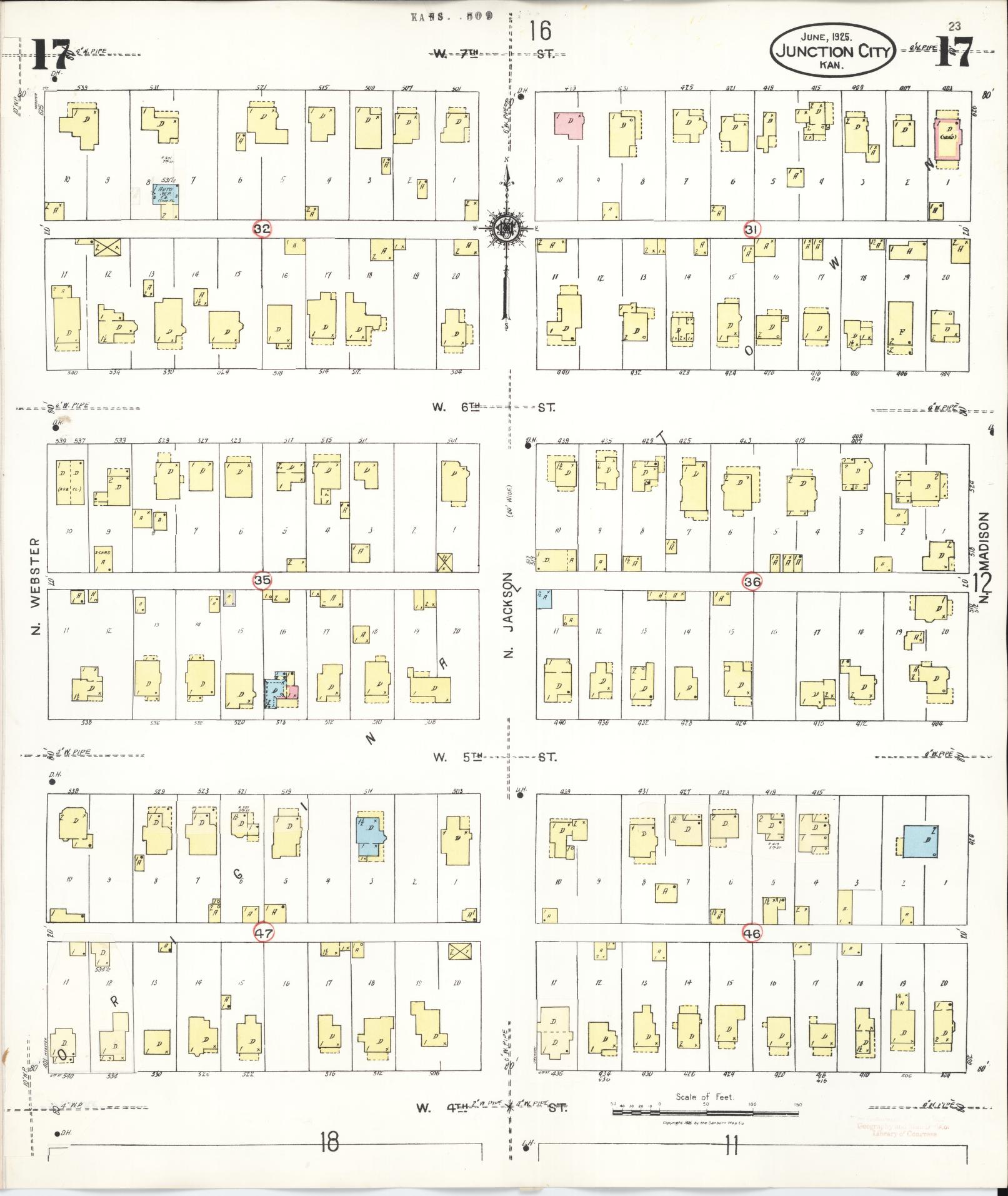 Sanborn Fire Insurance Map from Junction City, Geary County, Kansas (1947), Sheet #0017 - Complete Map Set gallery image, historic Sanborn map, vintage wall art, Kansas Kansas