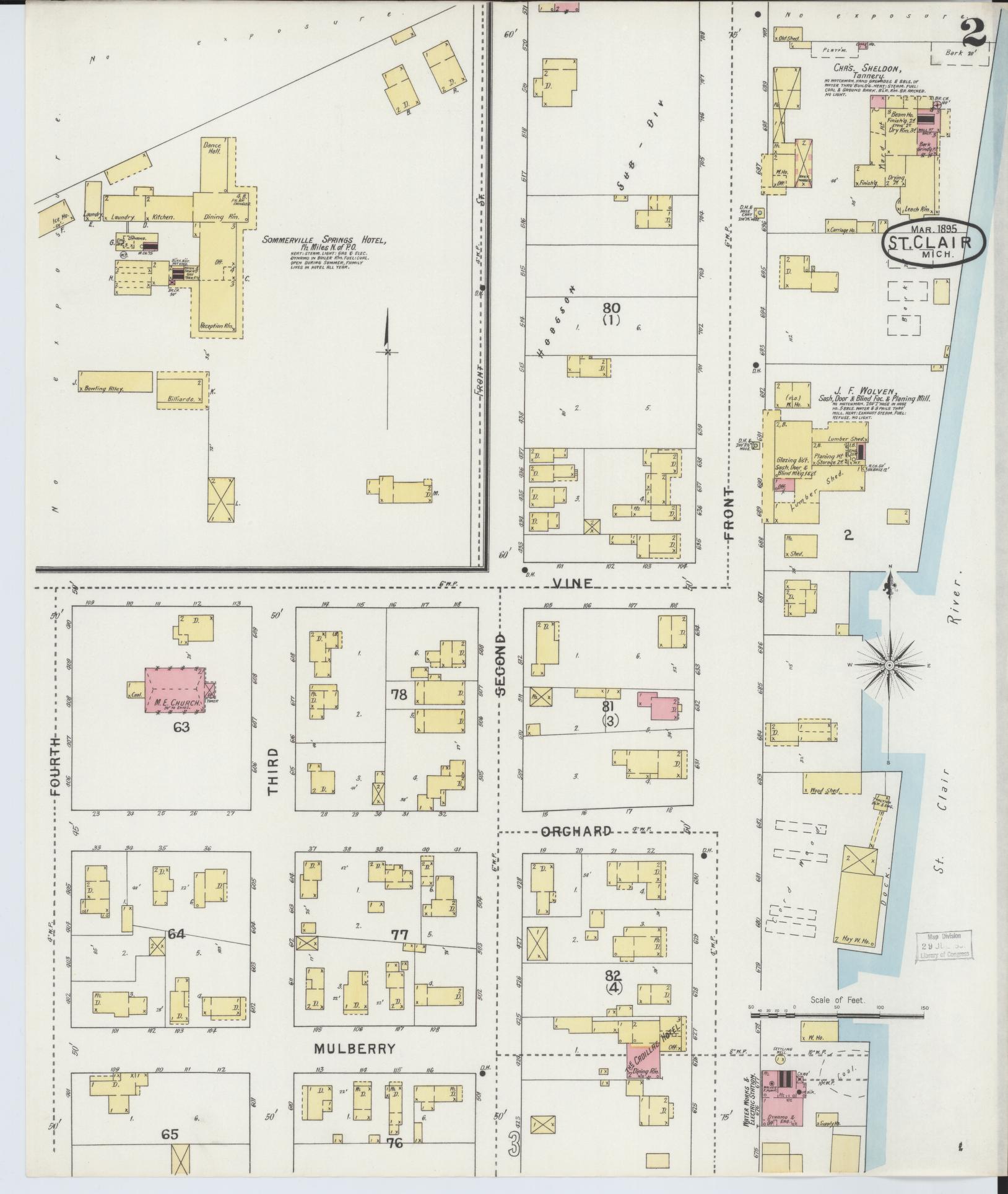 Sanborn Fire Insurance Map from Saint Clair, Saint Clair County, Michigan (1895), Sheet #0002 - Complete Map Set gallery image, historic Sanborn map, vintage wall art, Michigan Michigan