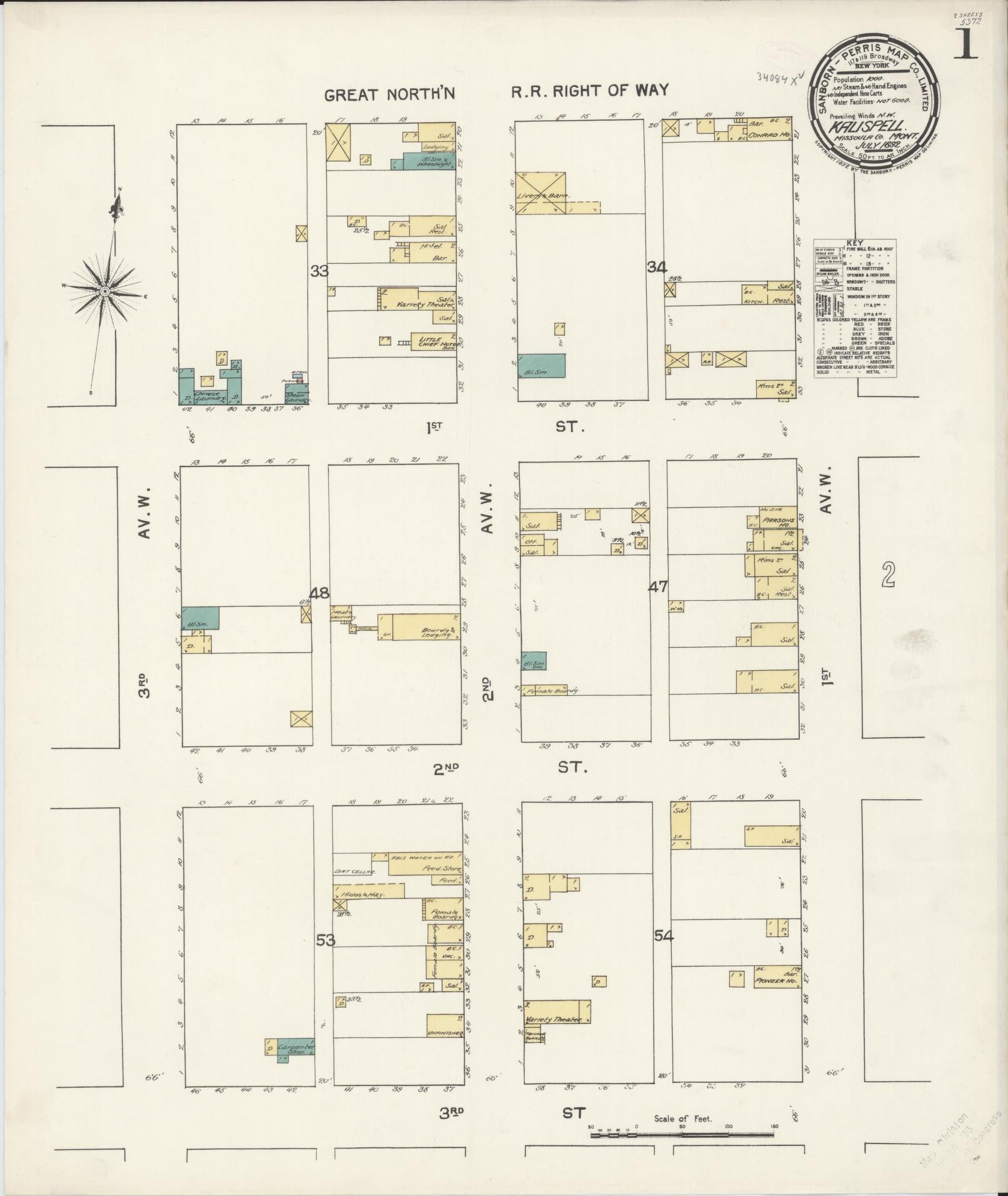 Sanborn Fire Insurance Map from Kalispell, Flathead County, Montana (1892), Sheet #0001 - Complete Map Set gallery image, historic Sanborn map, vintage wall art, Montana Montana