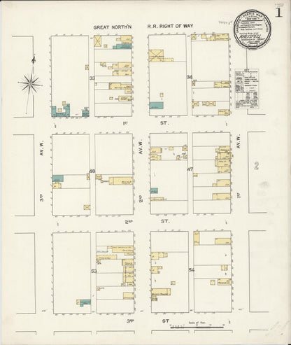 Sanborn Fire Insurance Map from Kalispell, Flathead County, Montana (1892), Sheet #0001 - Complete Map Set gallery image, historic Sanborn map, vintage wall art, Montana Montana