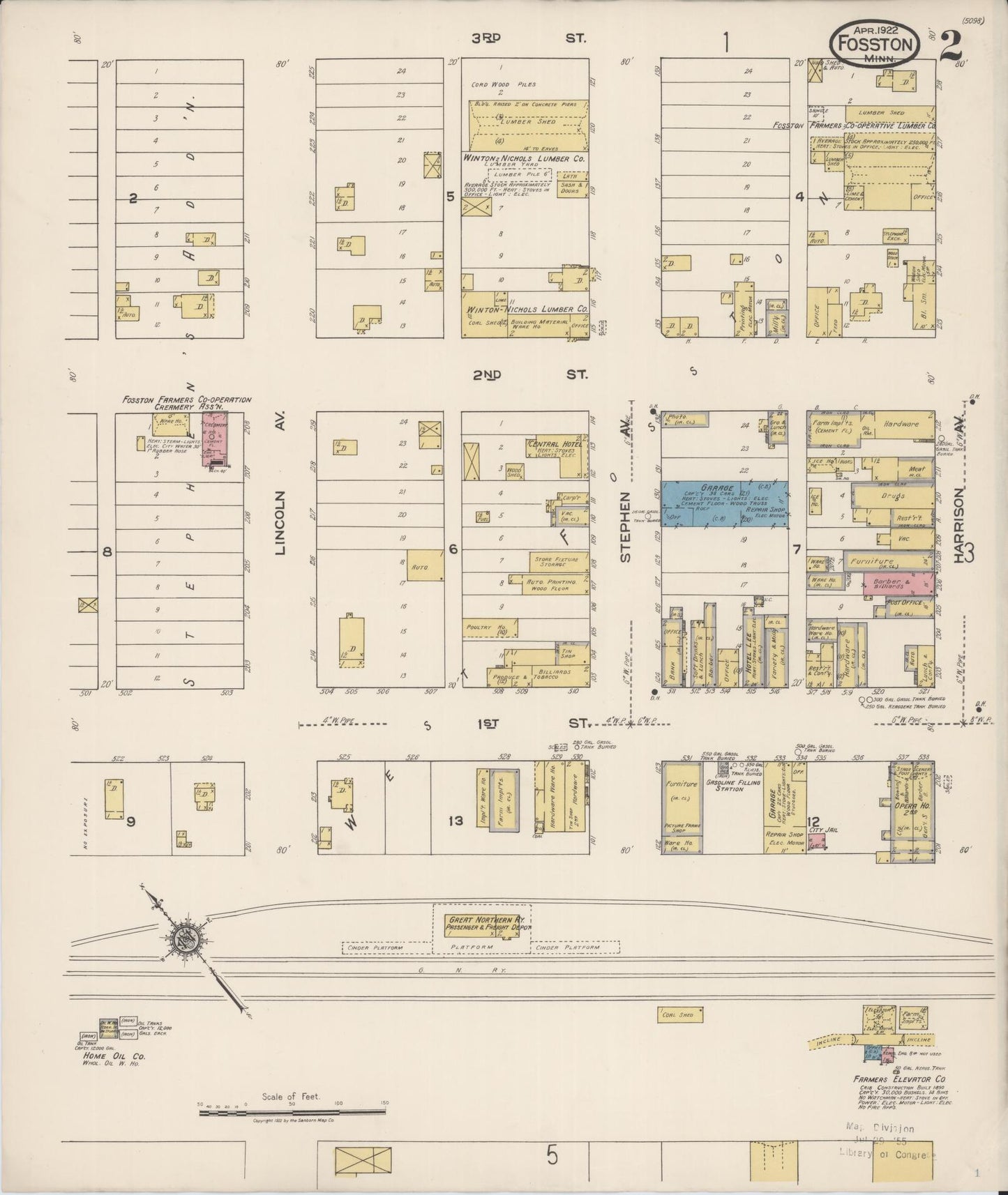 Sanborn Fire Insurance Map from Fosston, Polk County, Minnesota (1922), Sheet #0002 - Complete Map Set gallery image, historic Sanborn map, vintage wall art, Minnesota Minnesota