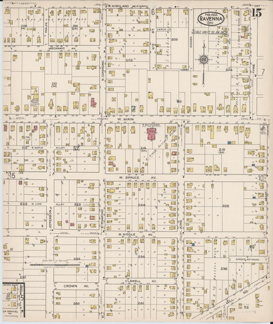 Sanborn Fire Insurance Map from Ravenna, Portage County, Ohio (1922), Sheet #0015 - Historic Sanborn Fire Insurance Map Print, vintage old map wall art, antique decor, genealogy gift, Ohio Ohio map