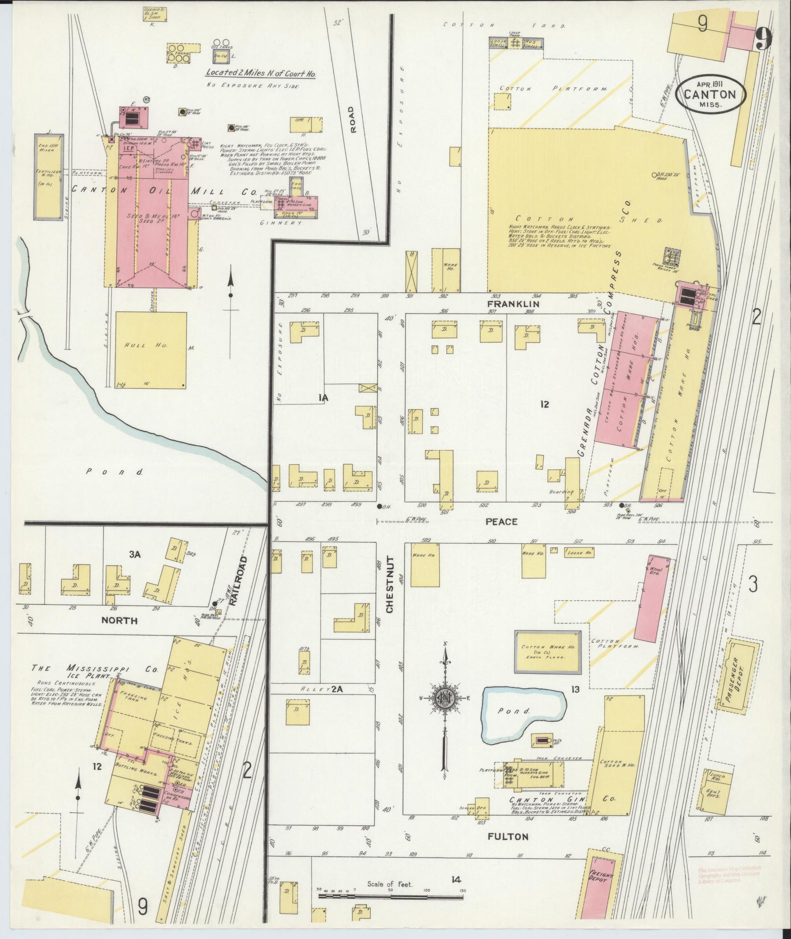 Sanborn Fire Insurance Map from Canton, Madison County, Mississippi (1911), Sheet #0009 - Complete Map Set gallery image, historic Sanborn map, vintage wall art, Mississippi Mississippi