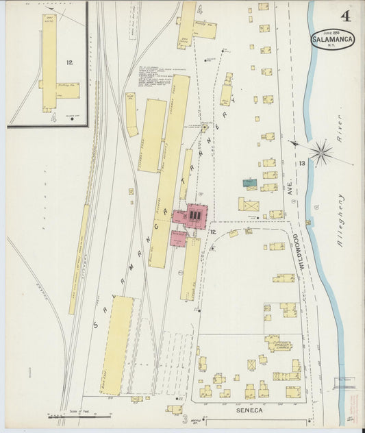 Sanborn Fire Insurance Map from Salamanca, Cattaraugus County, New York (1893), Sheet #0004 - Historic Sanborn Fire Insurance Map Print, vintage old map wall art, antique decor, genealogy gift, New York New York map