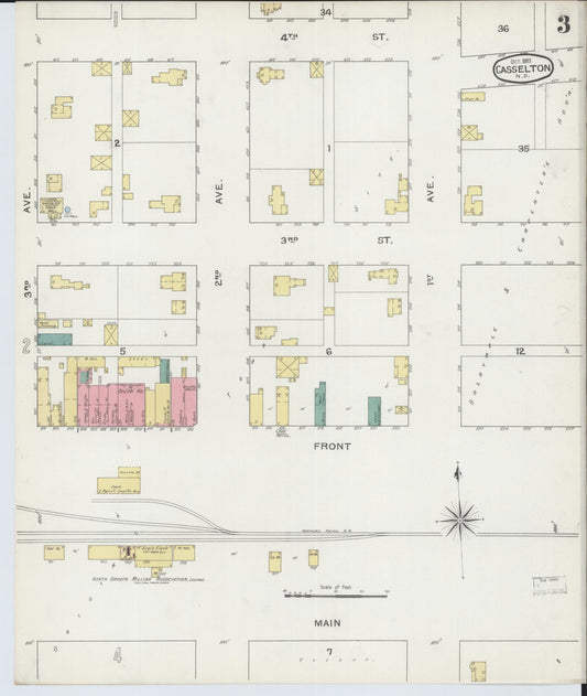 Sanborn Fire Insurance Map from Casselton, Cass County, North Dakota (1893), Sheet #0003 - Historic Sanborn Fire Insurance Map Print, vintage old map wall art, antique decor, genealogy gift, North Dakota North Dakota map