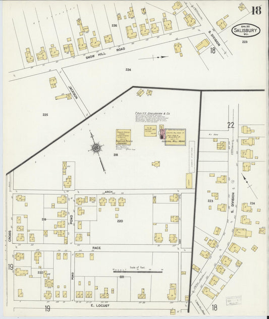 Sanborn Fire Insurance Map from Salisbury, Wicomico County, Maryland (1911), Sheet #0018 - Historic Sanborn Fire Insurance Map Print, vintage old map wall art, antique decor, genealogy gift, Maryland Maryland map