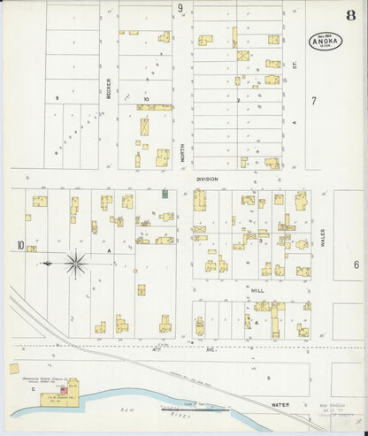Sanborn Fire Insurance Map from Anoka, Anoka County, Minnesota (1904), Sheet #0008 - Complete Map Set gallery image, historic Sanborn map, vintage wall art, Minnesota Minnesota