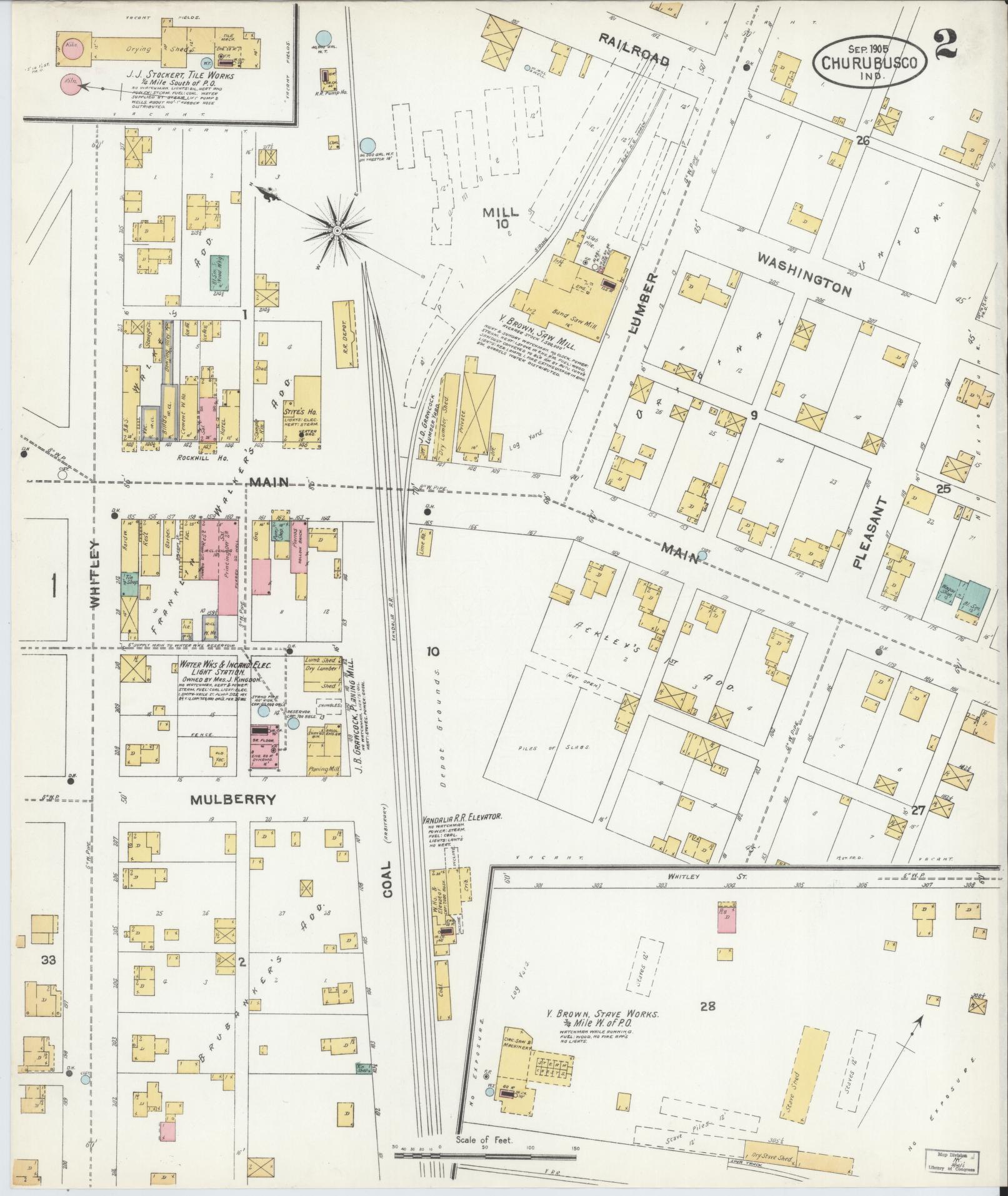 Sanborn Fire Insurance Map from Churubusco, Whitley County, Indiana (1905), Sheet #0002 - Complete Map Set gallery image, historic Sanborn map, vintage wall art, Indiana Indiana
