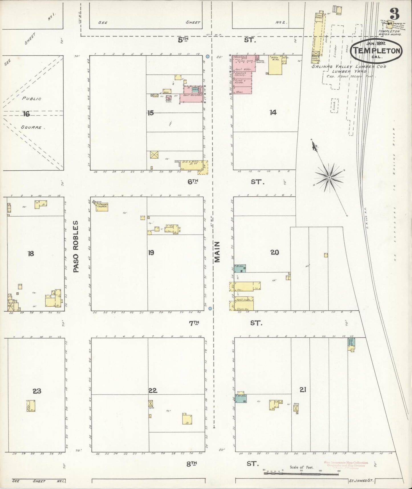 Sanborn Fire Insurance Map from Templeton, San Luis Obispo County, California (1892), Sheet #0003 - Complete Map Set gallery image, historic Sanborn map, vintage wall art, California California