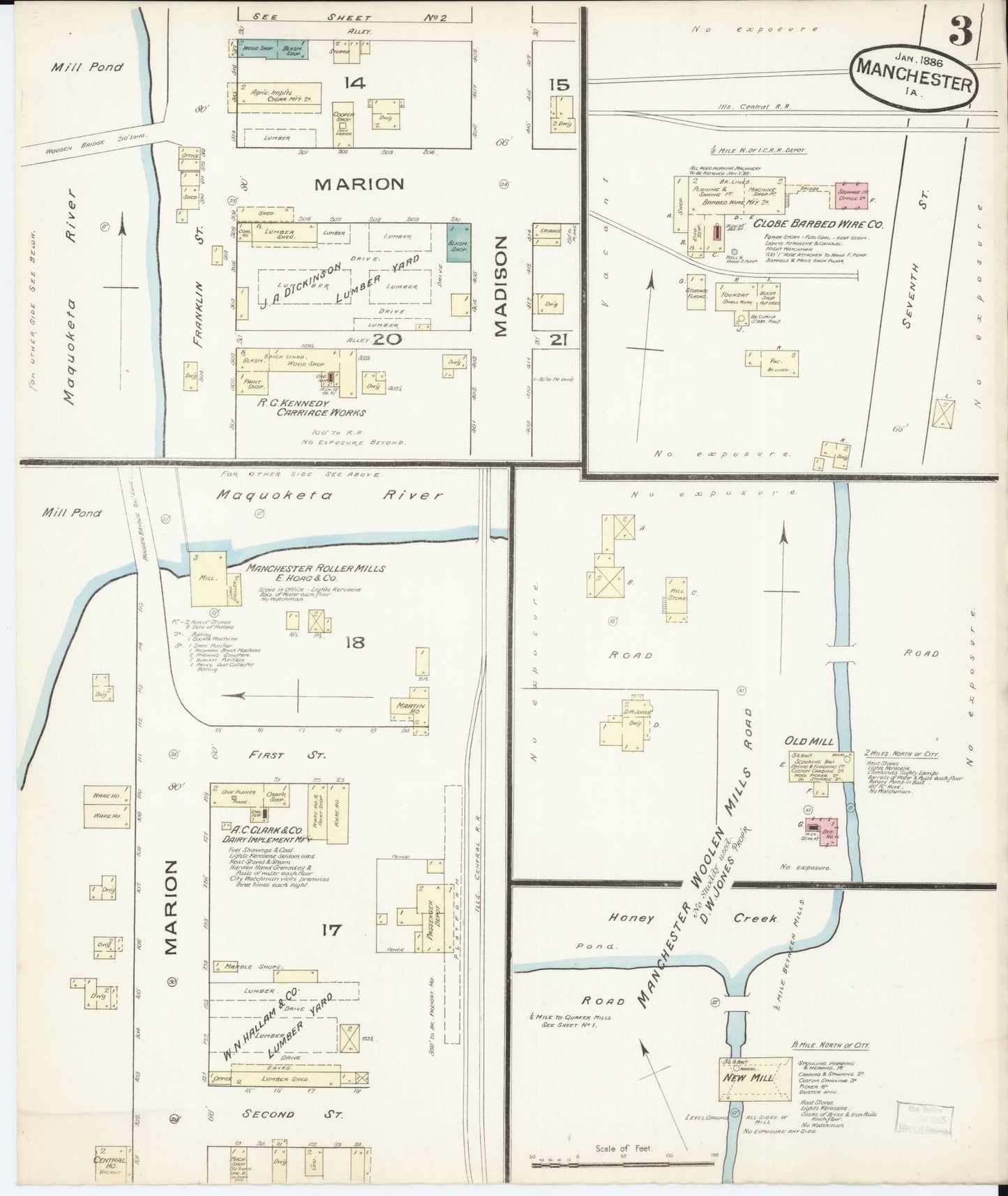 Sanborn Fire Insurance Map from Manchester, Delaware County, Iowa (1886), Sheet #0003 - Historic Sanborn Fire Insurance Map Print, vintage old map wall art, antique decor, genealogy gift, Manchester Delaware map