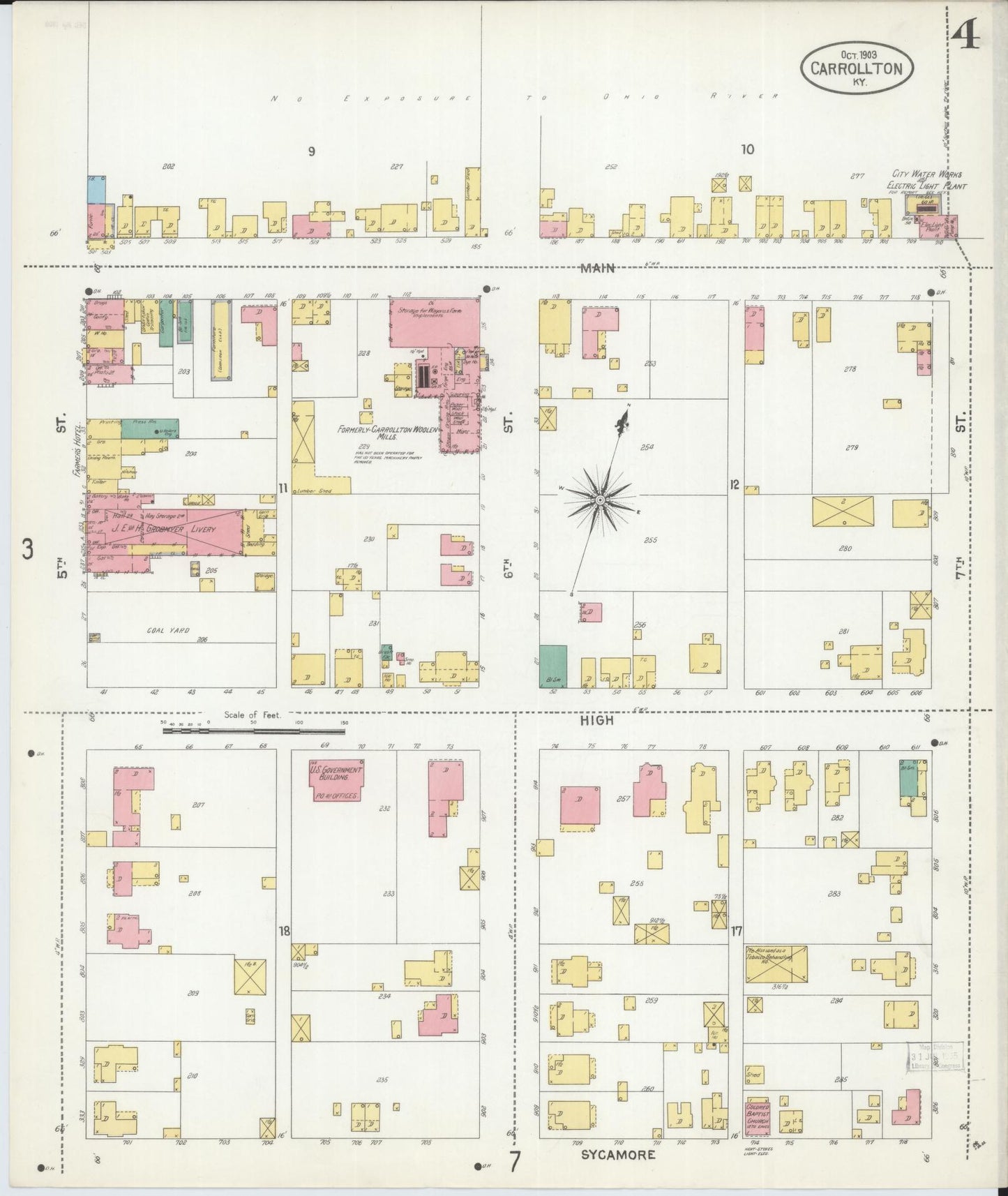 Sanborn Fire Insurance Map from Carrollton, Carroll County, Kentucky (1903), Sheet #0004 - Historic Sanborn Fire Insurance Map Print, vintage old map wall art, antique decor, genealogy gift, Kentucky Kentucky map