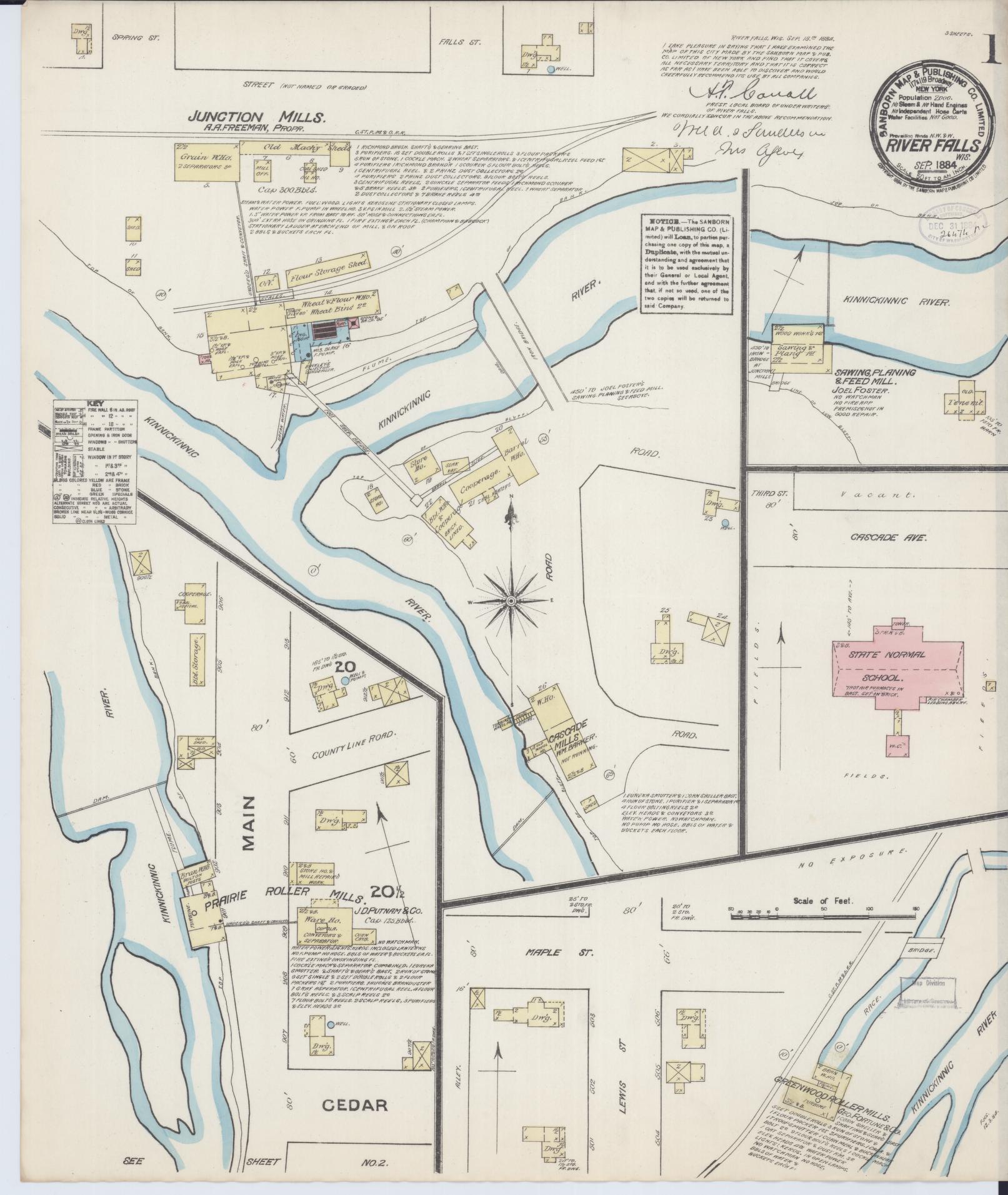 Sanborn Fire Insurance Map from River Falls, St. Croix and Pierce Counties, Wisconsin (1884), Sheet #0001 - Complete Map Set gallery image, historic Sanborn map, vintage wall art, Wisconsin Wisconsin