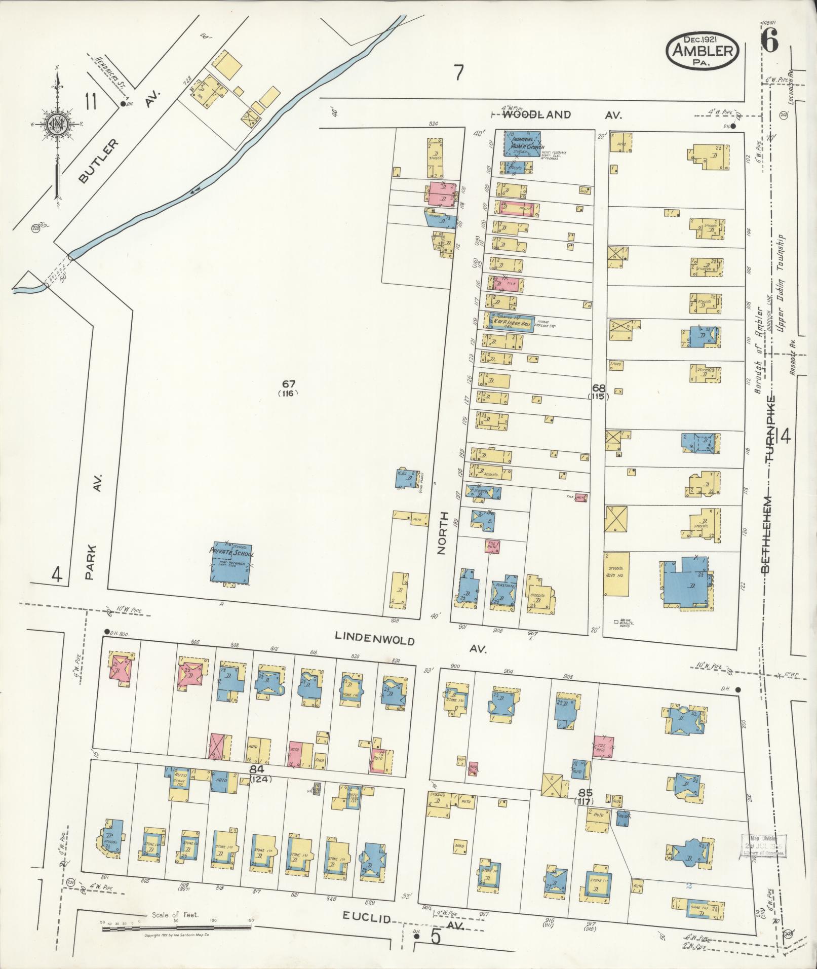 Sanborn Fire Insurance Map from Ambler, Montgomery County, Pennsylvania (1921), Sheet #0006 - Historic Sanborn Fire Insurance Map Print, vintage old map wall art, antique decor, genealogy gift, Pennsylvania Pennsylvania map