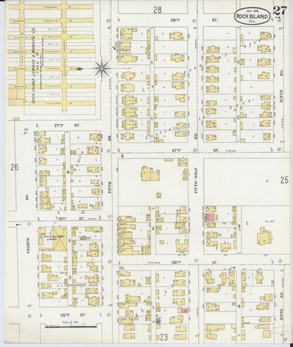 Sanborn Fire Insurance Map from Rock Island, Rock Island County, Illinois (1898), Sheet #0027 - Historic Sanborn Fire Insurance Map Print, vintage old map wall art, antique decor, genealogy gift, Illinois Illinois map