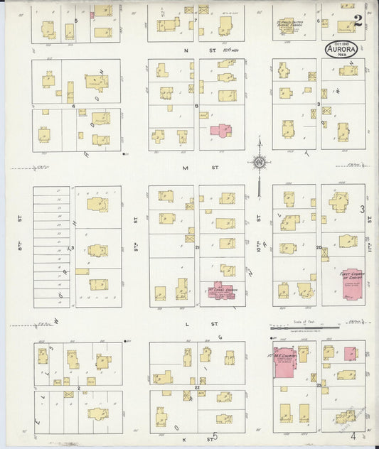 Sanborn Fire Insurance Map from Aurora, Hamilton County, Nebraska (1918), Sheet #0002 - Historic Sanborn Fire Insurance Map Print, vintage old map wall art, antique decor, genealogy gift, Nebraska Nebraska map