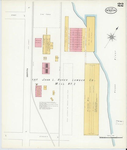 Sanborn Fire Insurance Map from New Bern, Craven County, North Carolina (1908), Sheet #0022 - Complete Map Set gallery image, historic Sanborn map, vintage wall art, North Carolina North Carolina