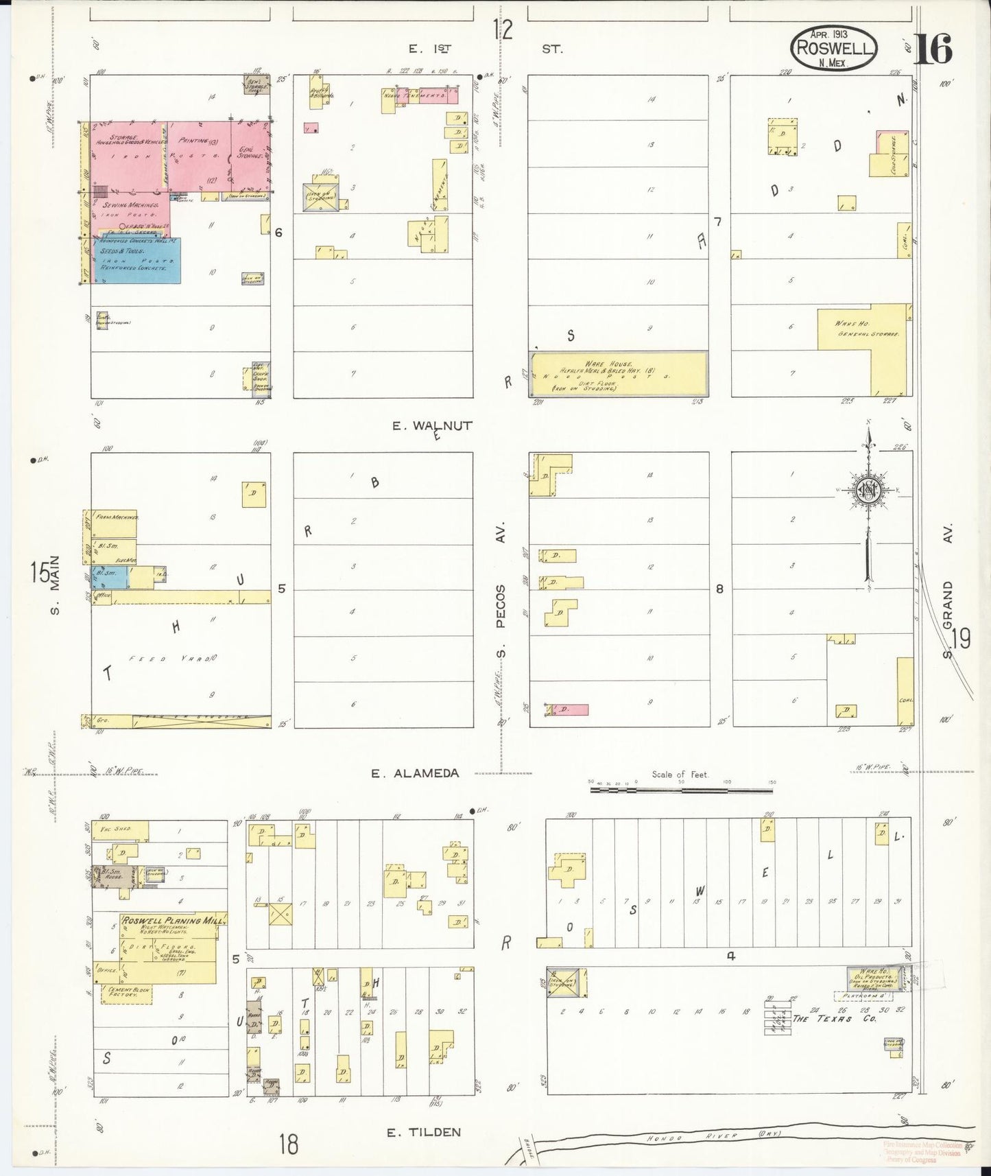 Sanborn Fire Insurance Map from Roswell, Chaves County, New Mexico (1913), Sheet #0016 - Complete Map Set gallery image, historic Sanborn map, vintage wall art, New Mexico New Mexico