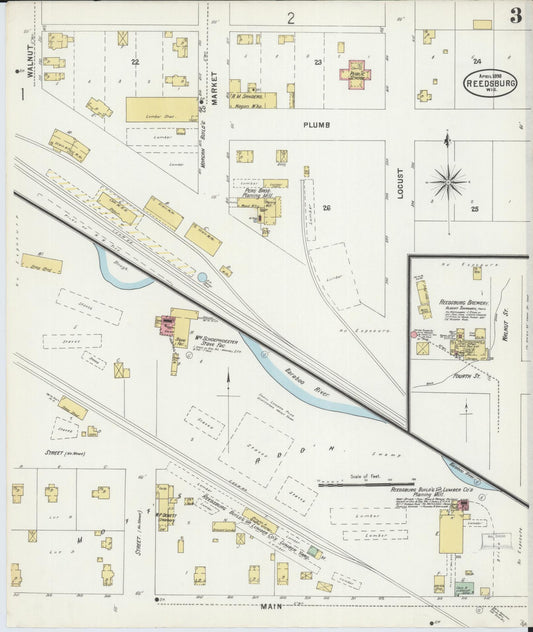 Sanborn Fire Insurance Map from Reedsburg, Sauk County, Wisconsin (1898), Sheet #0003 - Historic Sanborn Fire Insurance Map Print, vintage old map wall art, antique decor, genealogy gift, Wisconsin Wisconsin map