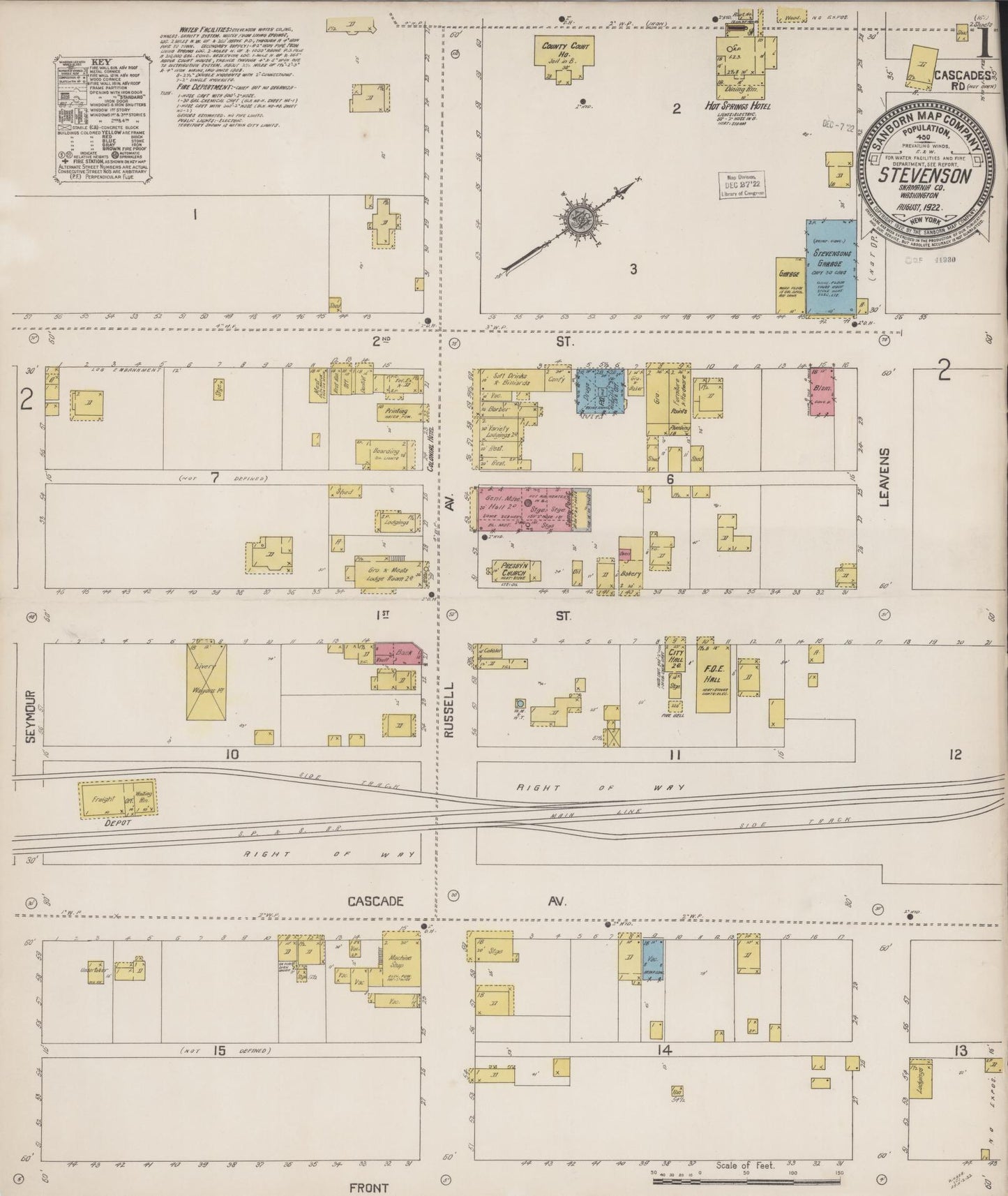 Sanborn Fire Insurance Map from Stevenson, Skamania County, Washington (1922), Sheet #0001 - Complete Map Set gallery image, historic Sanborn map, vintage wall art, Washington Washington