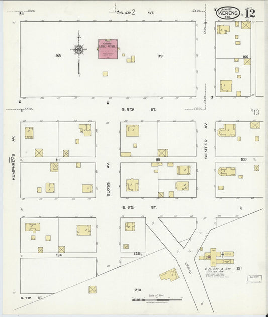 Sanborn Fire Insurance Map from Kerens, Navarro County, Texas (1921), Sheet #0012 - Historic Sanborn Fire Insurance Map Print, vintage old map wall art, antique decor, genealogy gift, Texas Texas map