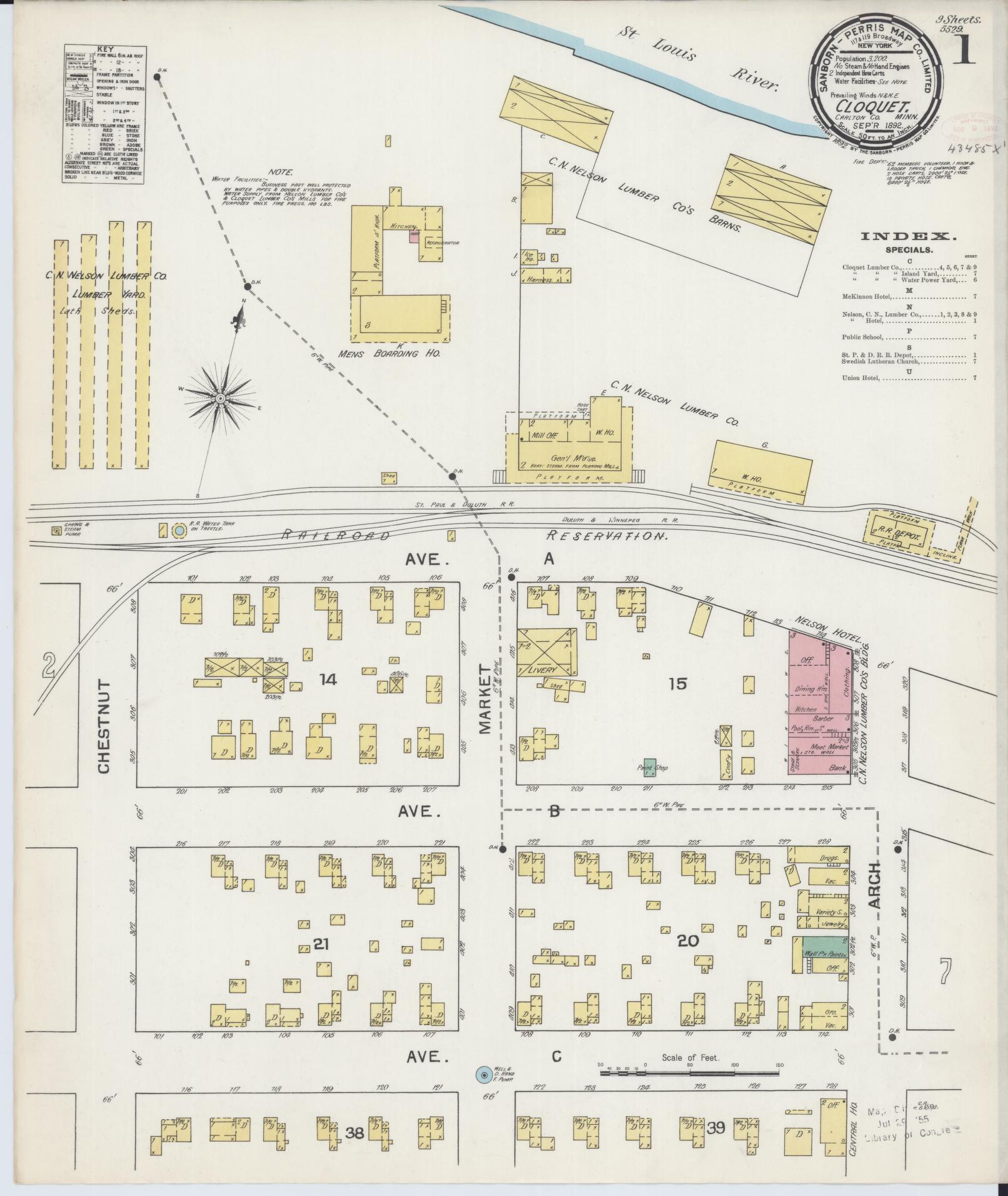 Sanborn Fire Insurance Map from Cloquet, Carlton County, Minnesota (1892), Sheet #0001 - Historic Sanborn Fire Insurance Map Print, vintage old map wall art, antique decor, genealogy gift, Minnesota Minnesota map
