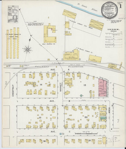 Sanborn Fire Insurance Map from Cloquet, Carlton County, Minnesota (1892), Sheet #0001 - Historic Sanborn Fire Insurance Map Print, vintage old map wall art, antique decor, genealogy gift, Minnesota Minnesota map