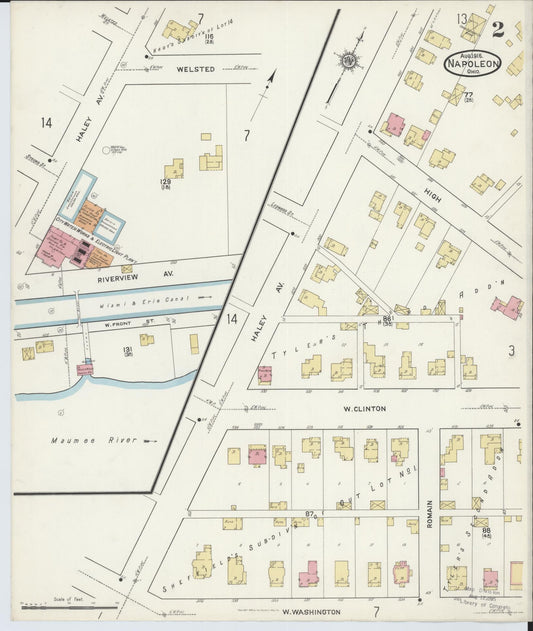 Sanborn Fire Insurance Map from Napoleon, Henry County, Ohio (1916), Sheet #0002 - Historic Sanborn Fire Insurance Map Print, vintage old map wall art, antique decor, genealogy gift, Ohio Ohio map