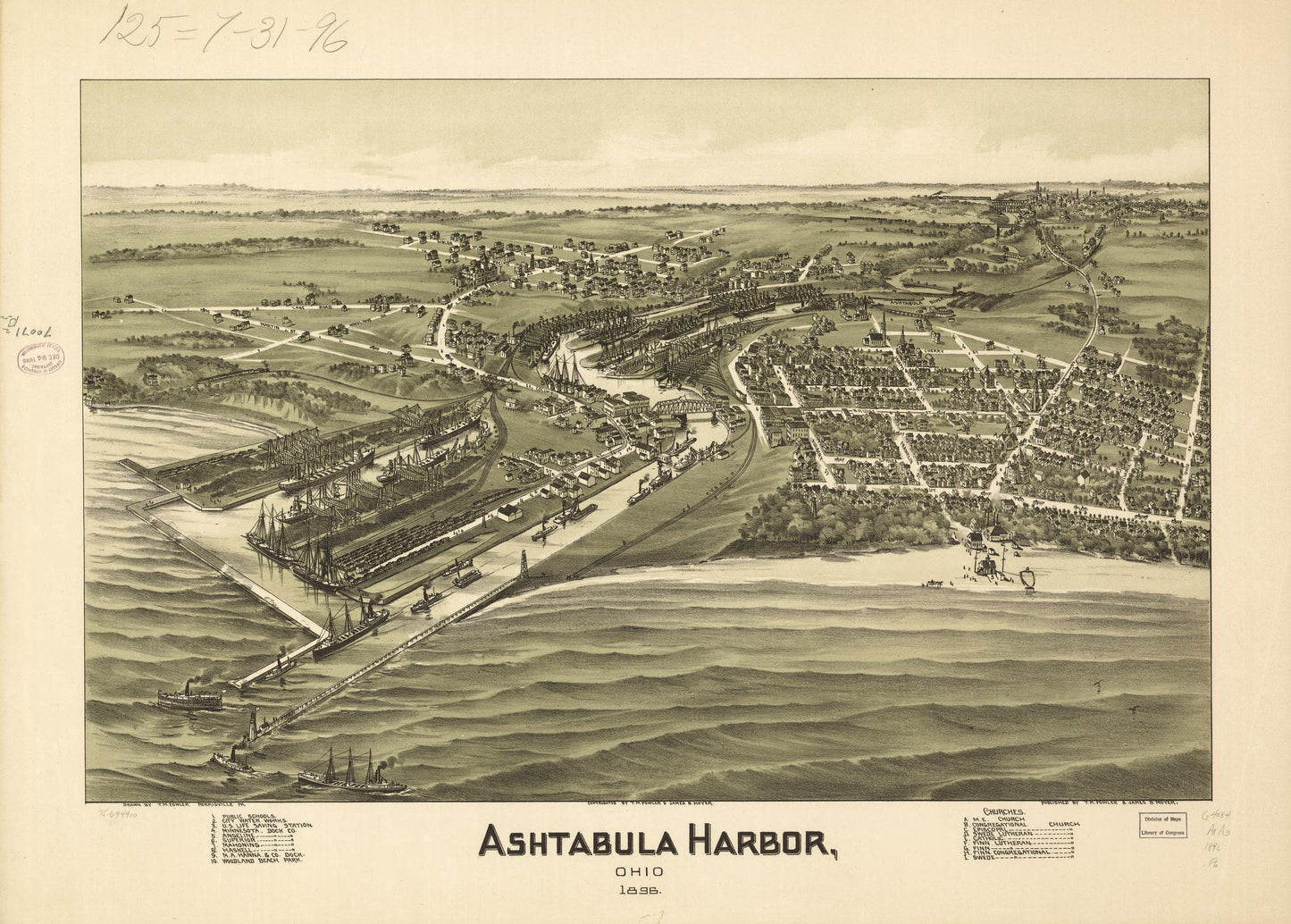 Ashtabula Harbor, Ohio 1896. (1896) – Historic Bird’s-Eye View Panorama Print