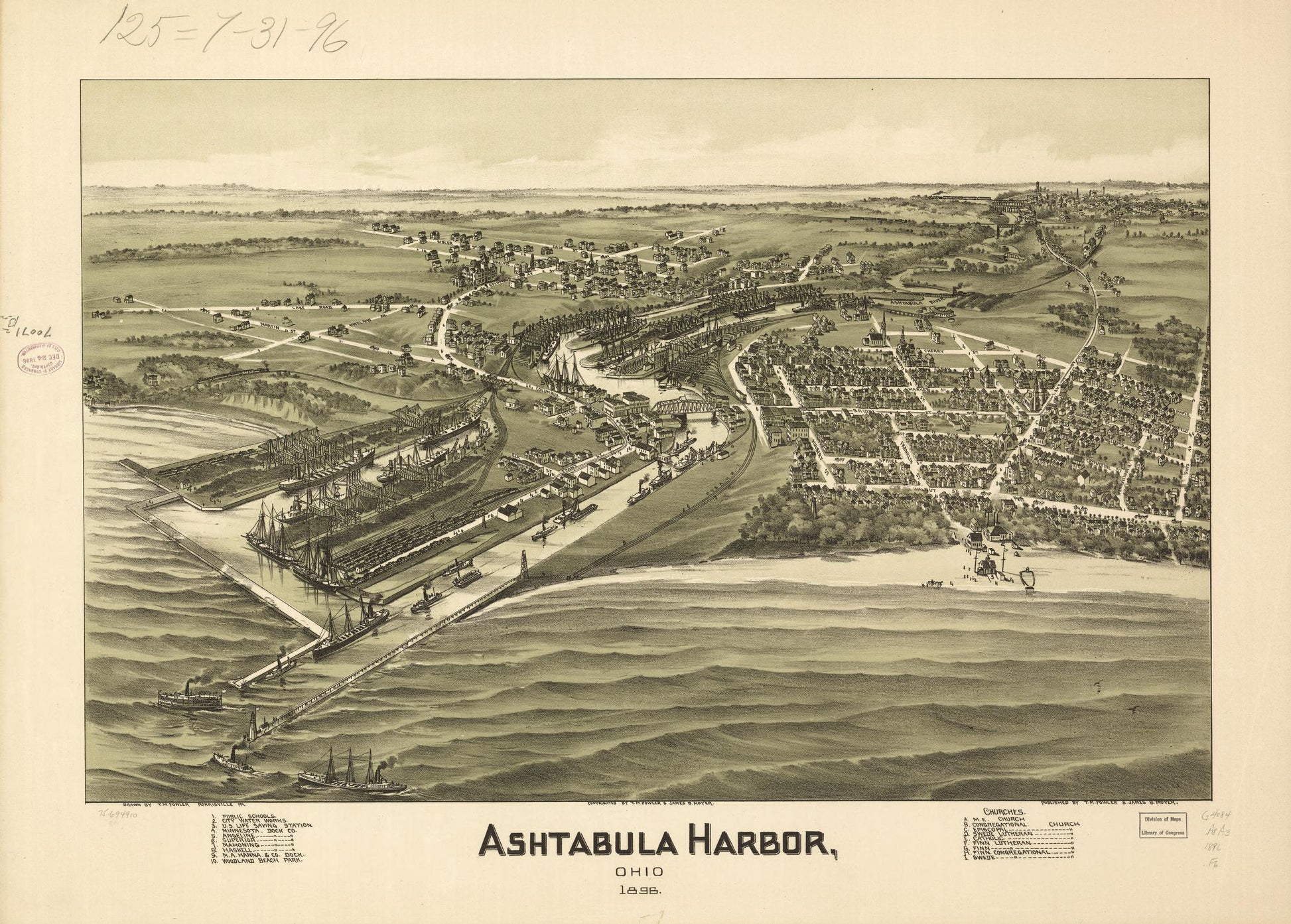 Ashtabula Harbor, Ohio 1896. (1896) – Historic Bird’s-Eye View Panorama Print