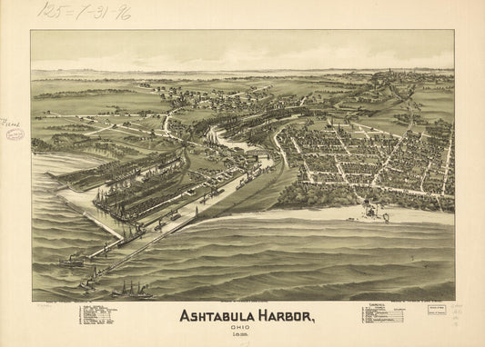 Ashtabula Harbor, Ohio 1896. (1896) – Historic Bird’s-Eye View Panorama Print
