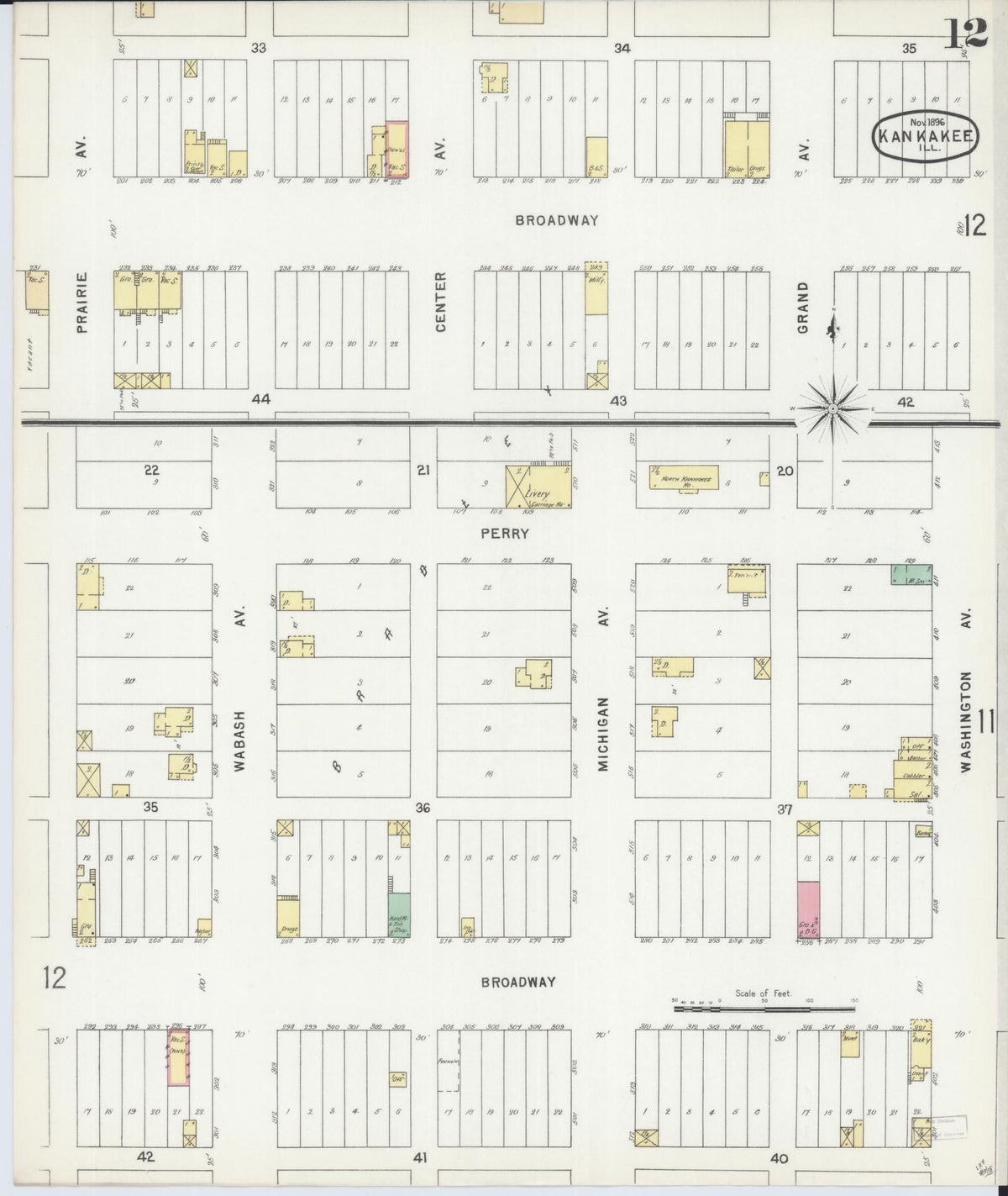 Sanborn Fire Insurance Map from Kankakee, Kankakee County, Illinois (1896), Sheet #0012 - Complete Map Set gallery image, historic Sanborn map, vintage wall art, Illinois Illinois