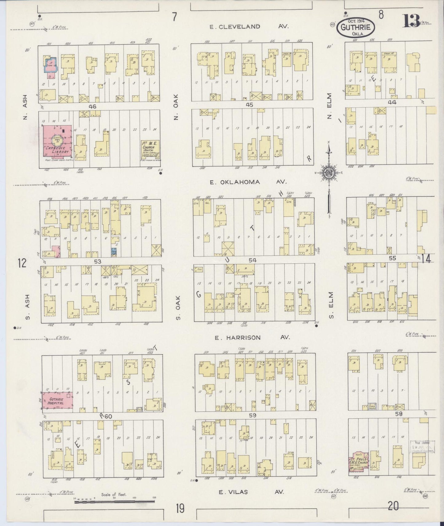 Sanborn Fire Insurance Map from Guthrie, Logan County, Oklahoma (1914), Sheet #0013 - Complete Map Set gallery image, historic Sanborn map, vintage wall art, Oklahoma Oklahoma