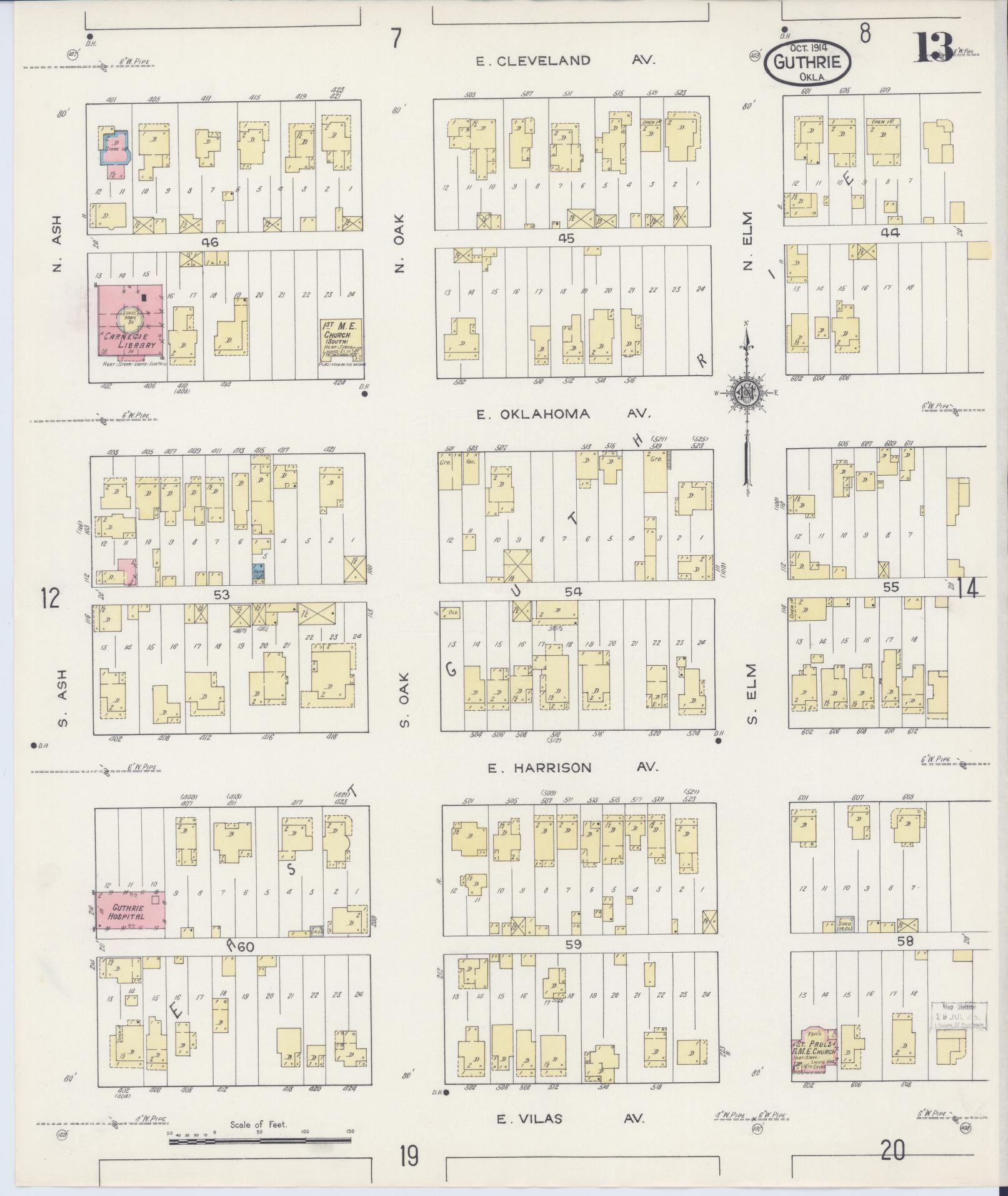 Sanborn Fire Insurance Map from Guthrie, Logan County, Oklahoma (1914), Sheet #0013 - Complete Map Set gallery image, historic Sanborn map, vintage wall art, Oklahoma Oklahoma