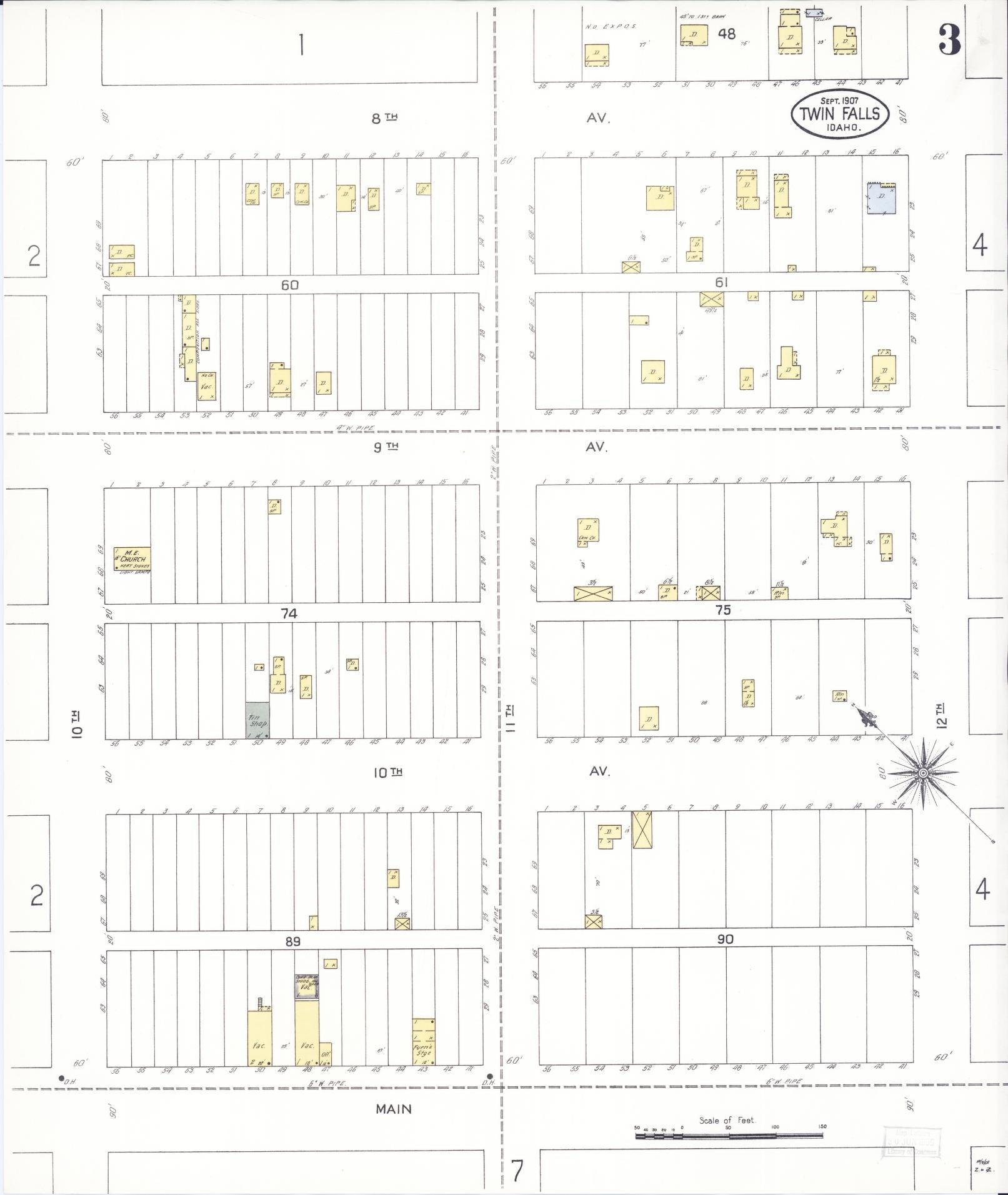 Sanborn Fire Insurance Map from Twin Falls, Twin Falls County, Idaho (1907), Sheet #0003 - Complete Map Set gallery image, historic Sanborn map, vintage wall art, Falls Idaho