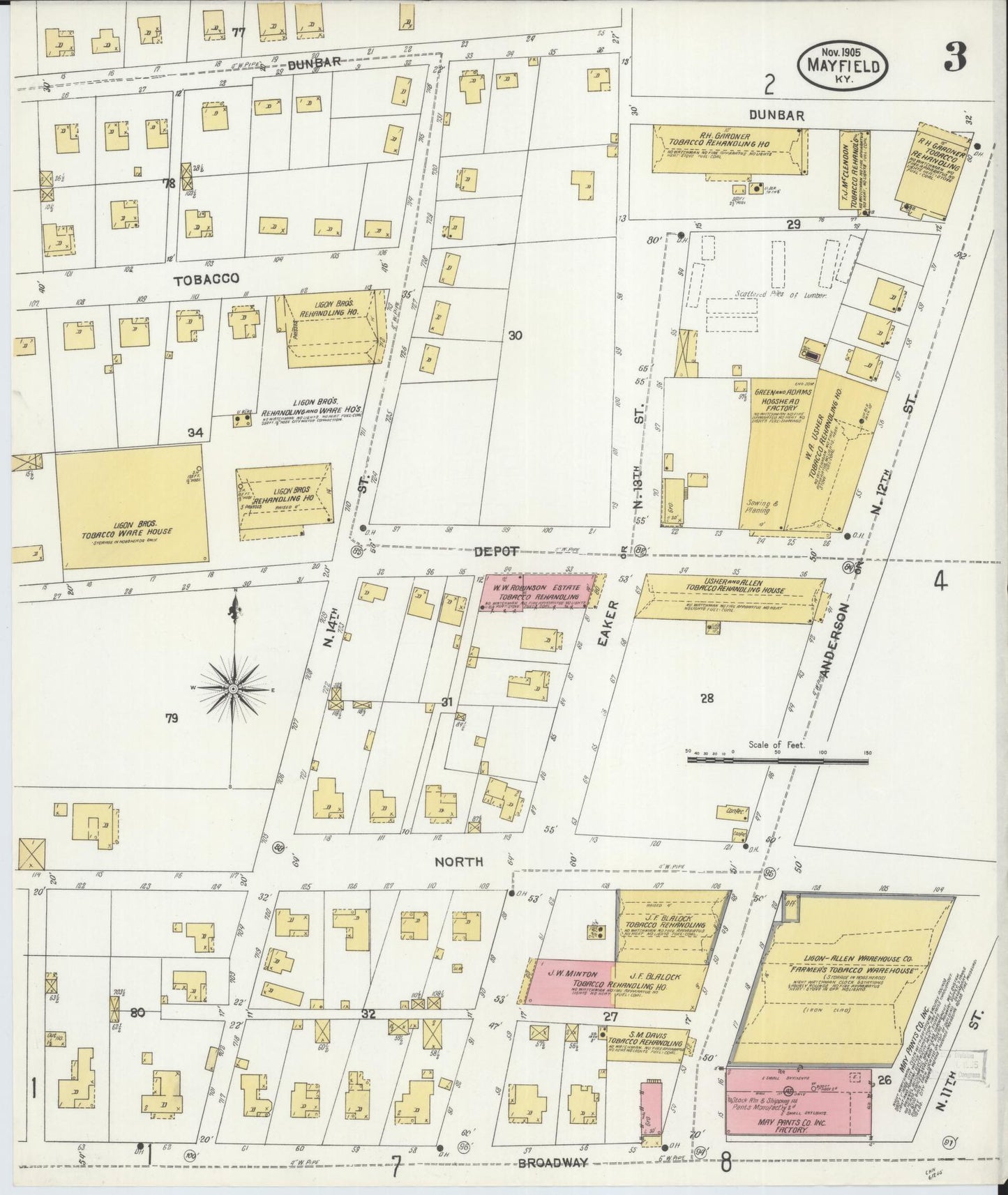 Sanborn Fire Insurance Map from Mayfield, Graves County, Kentucky (1905), Sheet #0003 - Complete Map Set gallery image, historic Sanborn map, vintage wall art, Kentucky Kentucky