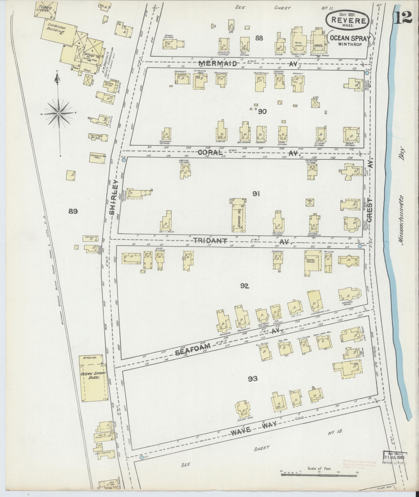 Sanborn Fire Insurance Map from Revere, Suffolk County, Massachusetts (1891), Sheet #0012 - Complete Map Set gallery image, historic Sanborn map, vintage wall art, Massachusetts Massachusetts