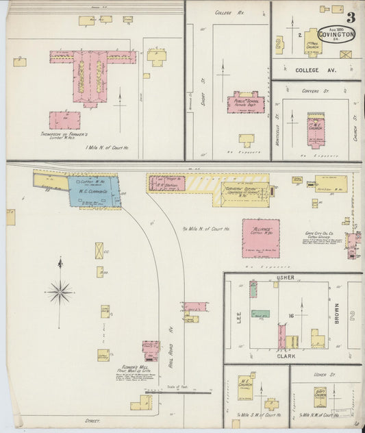 Sanborn Fire Insurance Map from Covington, Newton County, Georgia (1895), Sheet #0003 - Historic Sanborn Fire Insurance Map Print, vintage old map wall art, antique decor, genealogy gift, Georgia Georgia map