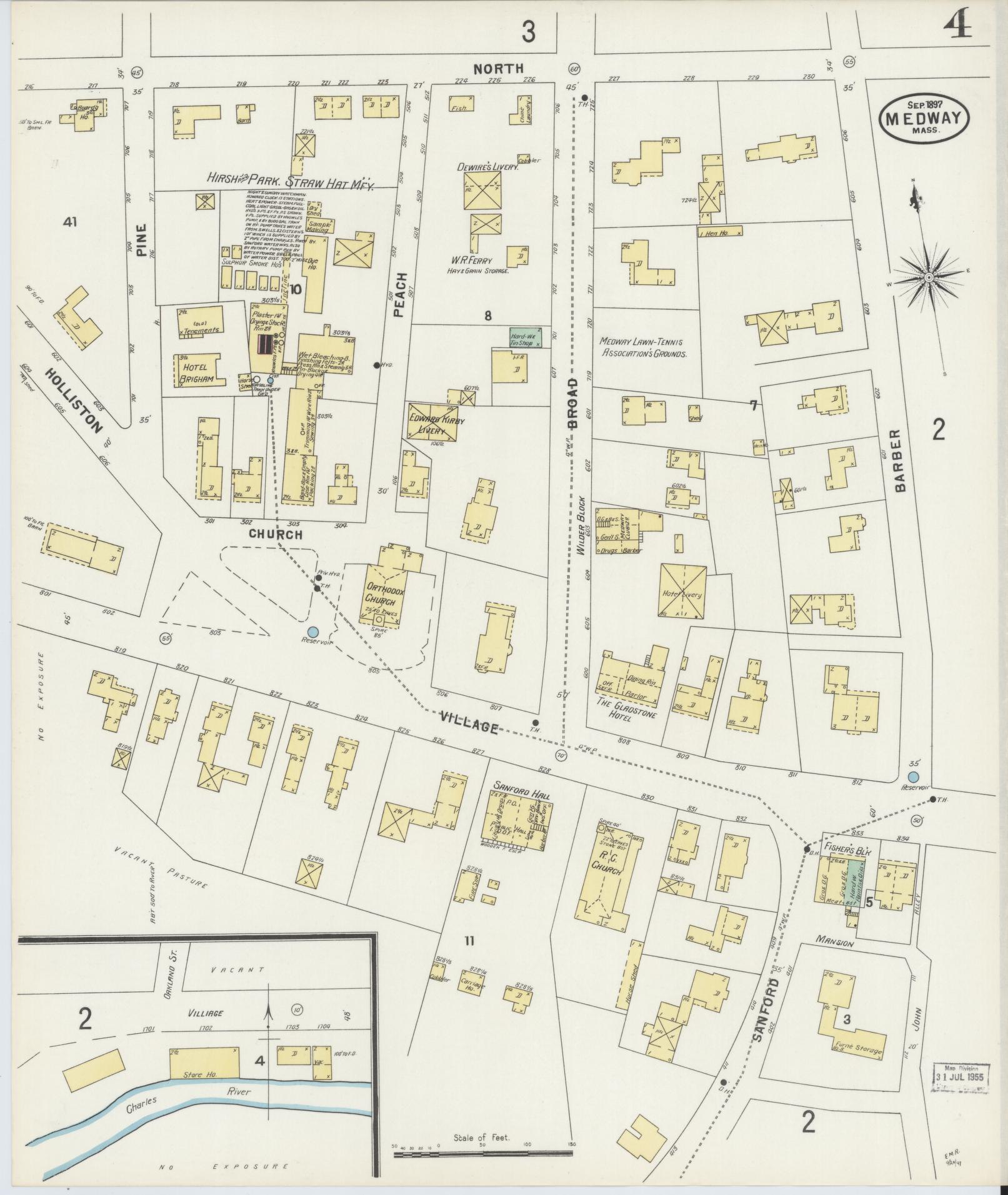 Sanborn Fire Insurance Map from Medway, Norfolk County, Massachusetts (1897), Sheet #0004 - Complete Map Set gallery image, historic Sanborn map, vintage wall art, Massachusetts Massachusetts