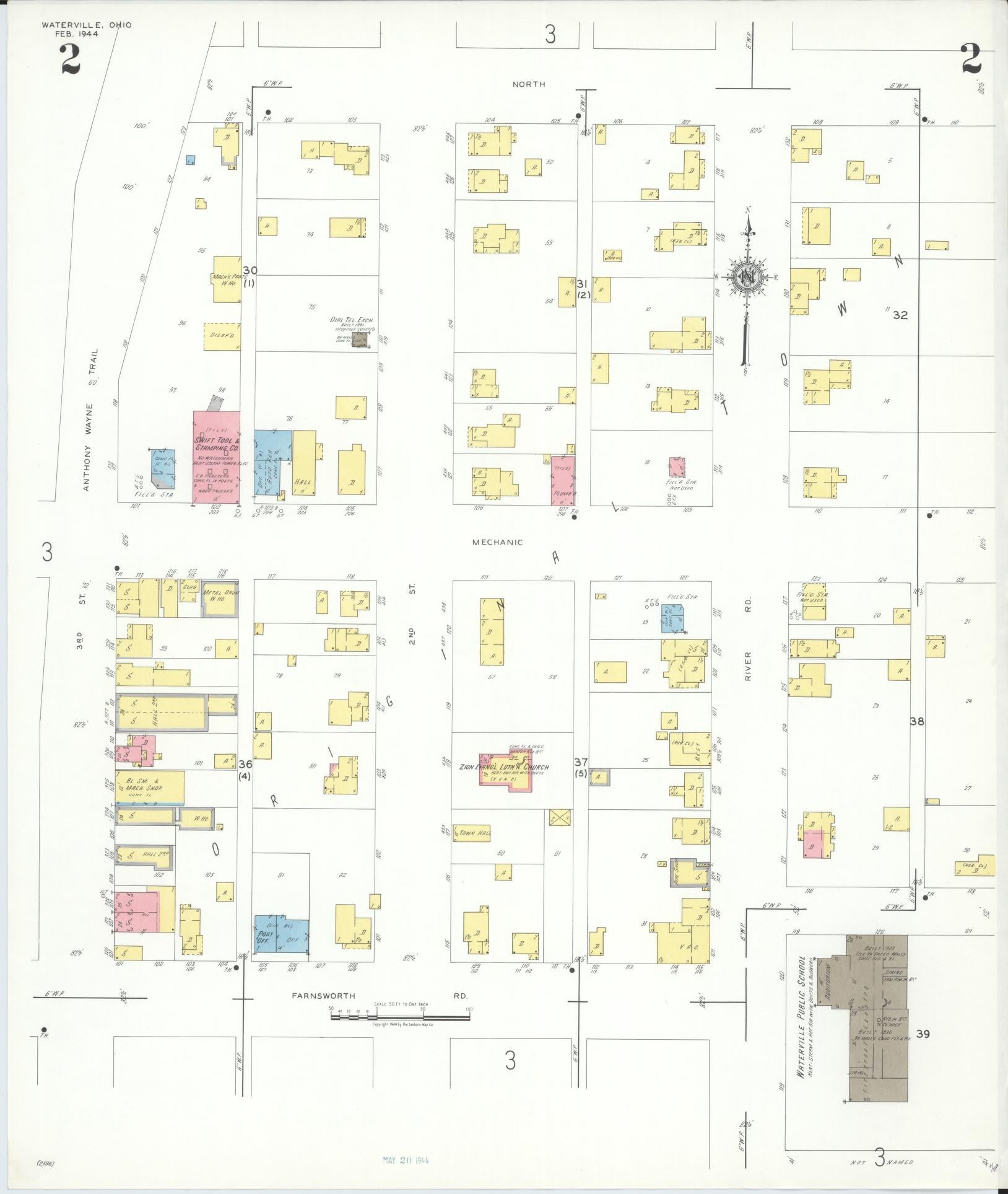 Sanborn Fire Insurance Map from Waterville, Lucas County, Ohio (1944), Sheet #0002 - Complete Map Set gallery image, historic Sanborn map, vintage wall art, Ohio Ohio